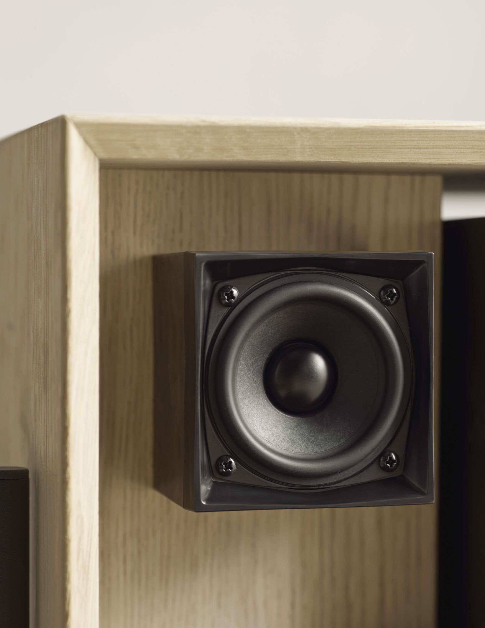 Cabinet with a sound system luxe black oak wood with a black base