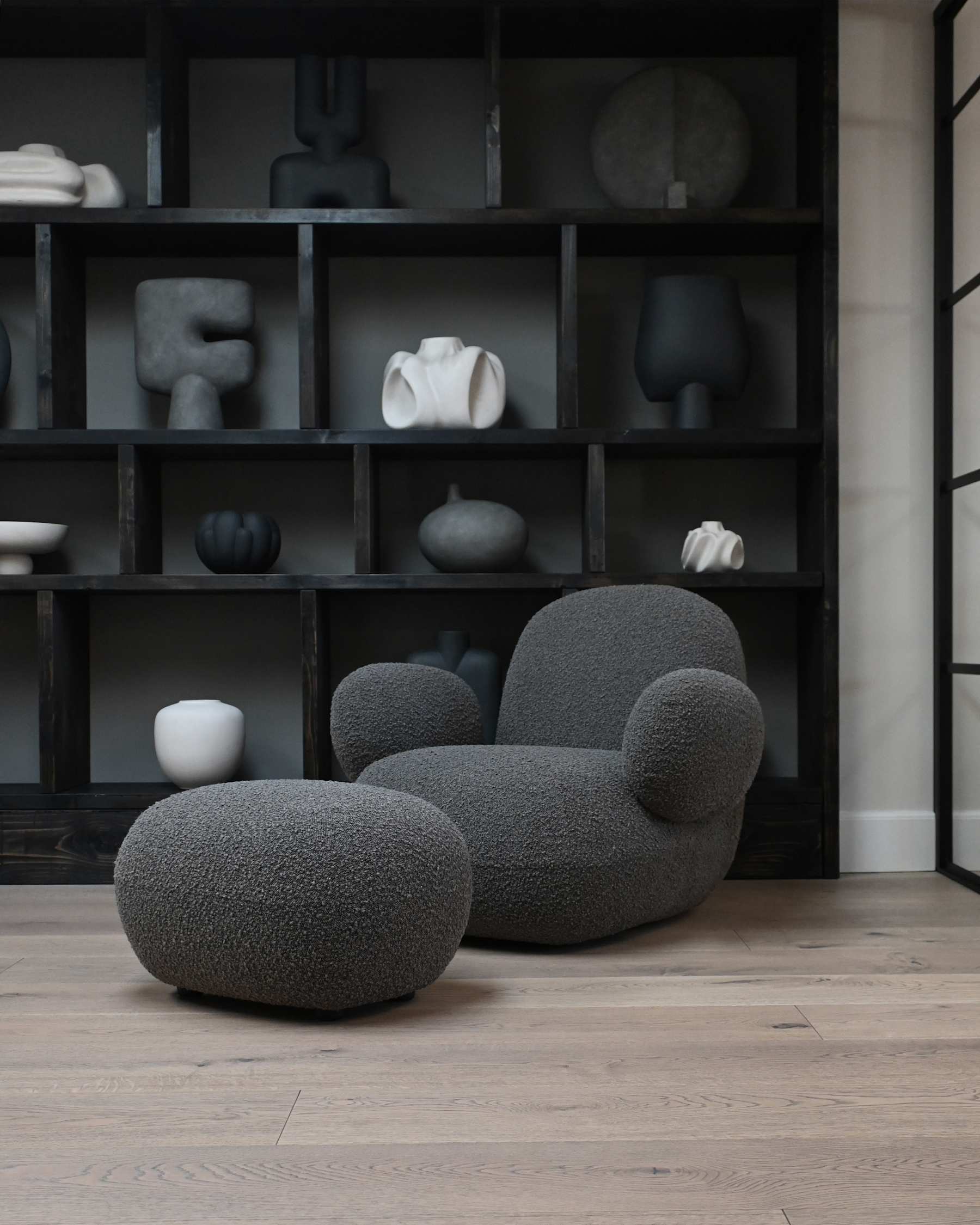 TOE OTTOMAN Fußhocker Bouclé graubraun [Klaudia] 