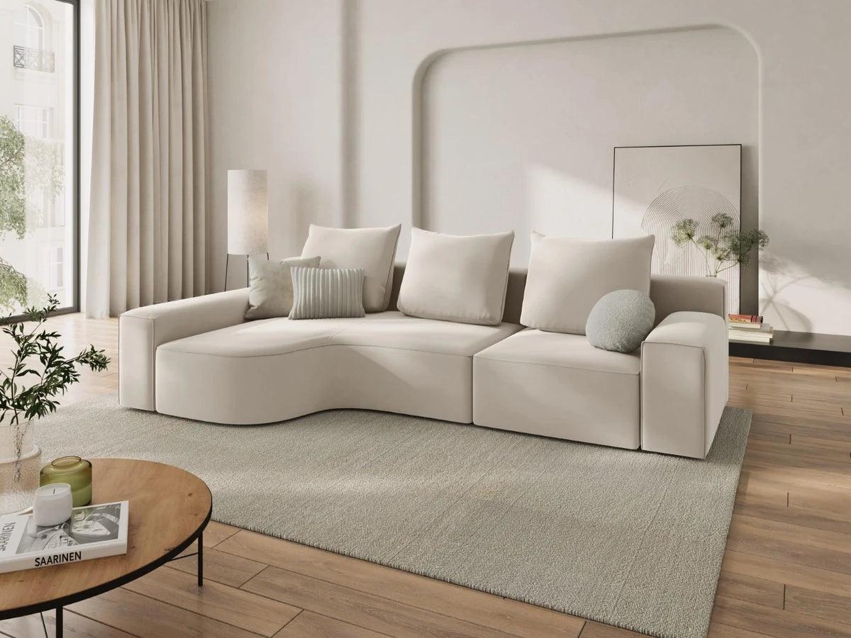 Narożnik aksamitny lewostronny 4-osobowy IVY jasnobeżowy Mazzini Sofas    Eye on Design