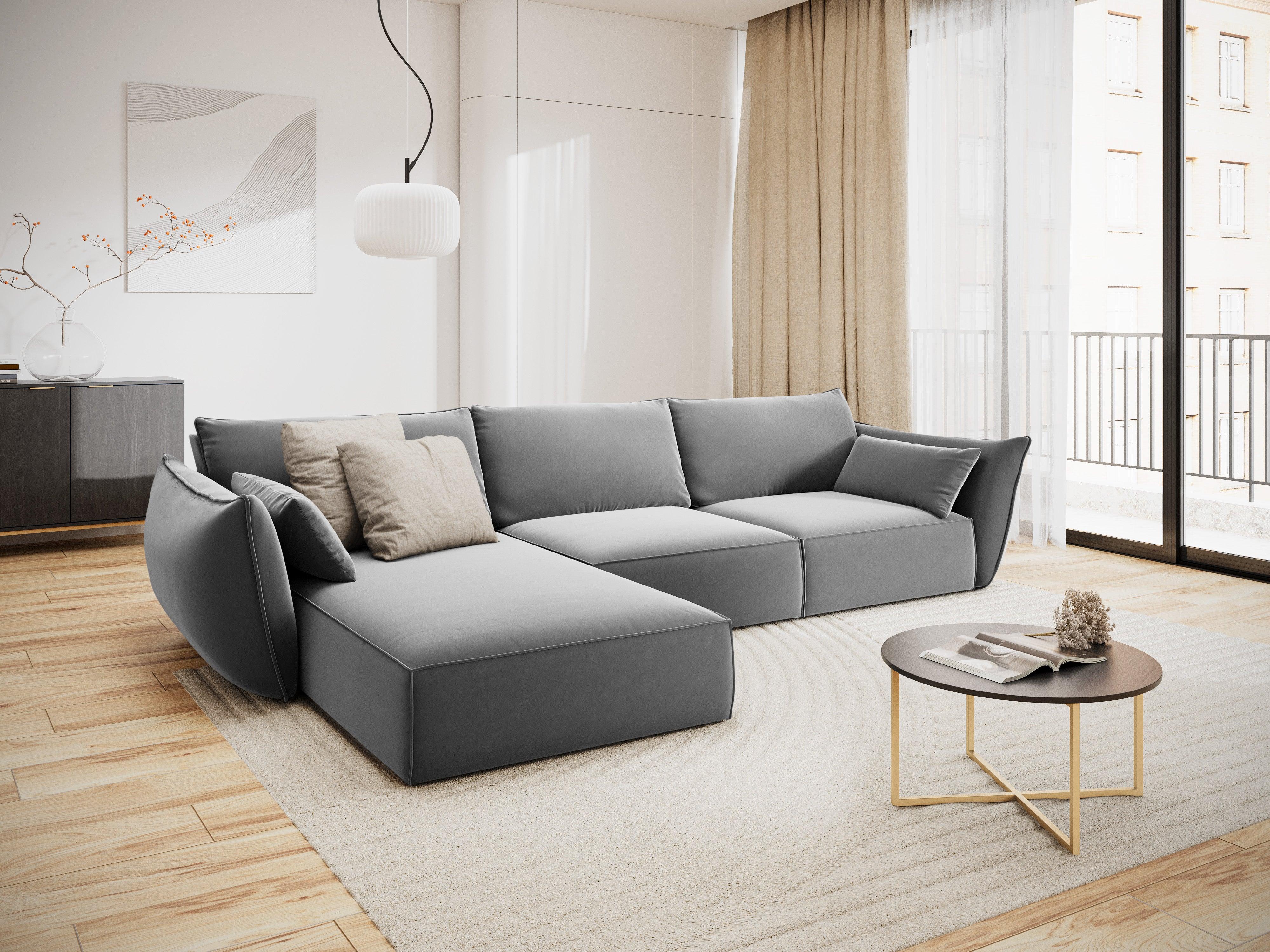 Narożnik aksamitny lewostronny 4-osobowy VANDA szary Mazzini Sofas    Eye on Design