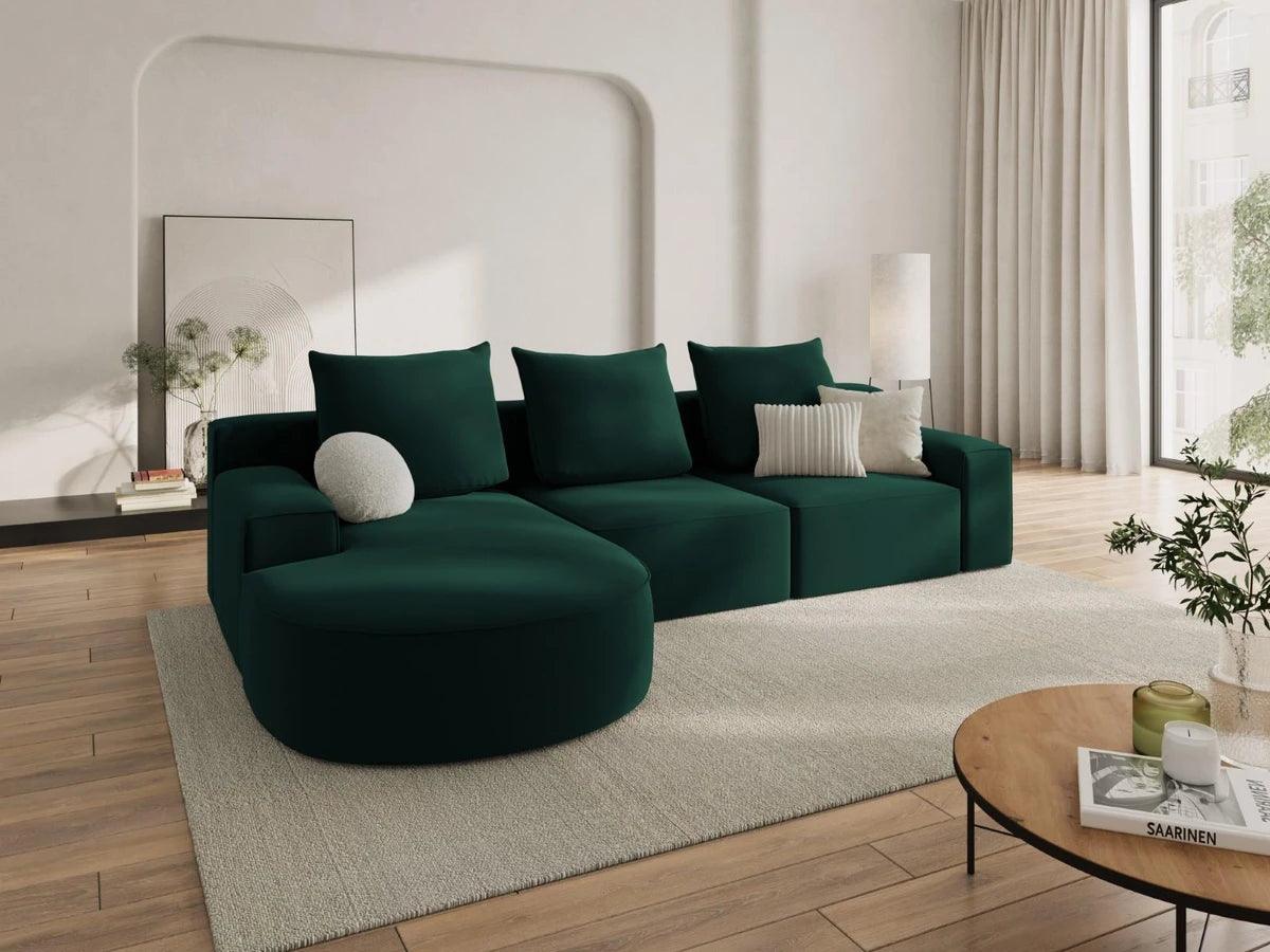 Narożnik aksamitny lewostronny 5-osobowy IVY butelkowa zieleń Mazzini Sofas    Eye on Design