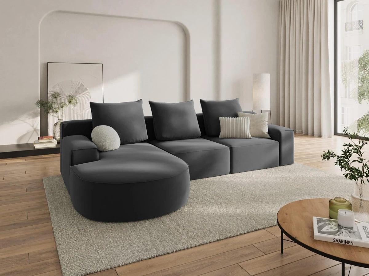 Narożnik aksamitny lewostronny 5-osobowy IVY ciemnoszary Mazzini Sofas    Eye on Design