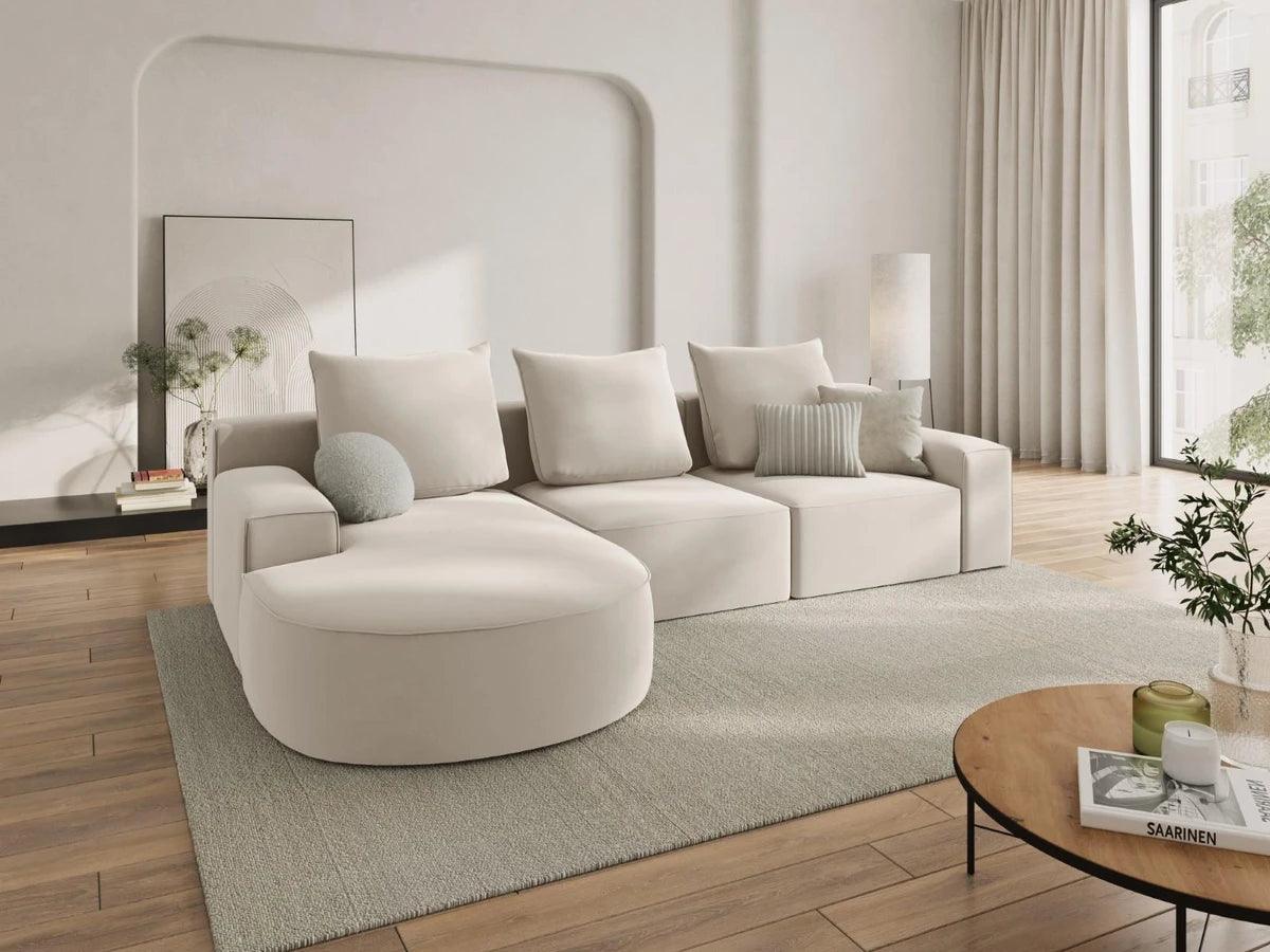 Narożnik aksamitny lewostronny 5-osobowy IVY jasnobeżowy Mazzini Sofas    Eye on Design