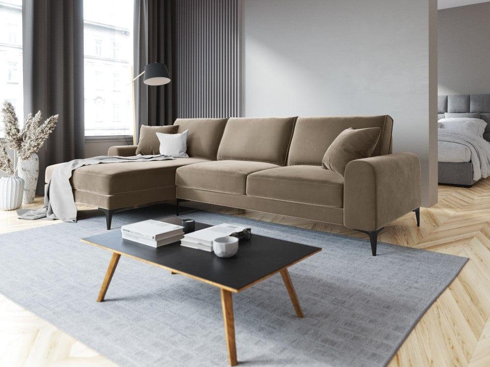 Narożnik aksamitny lewostronny MADARA cappuccino z czarną podstawą Mazzini Sofas    Eye on Design