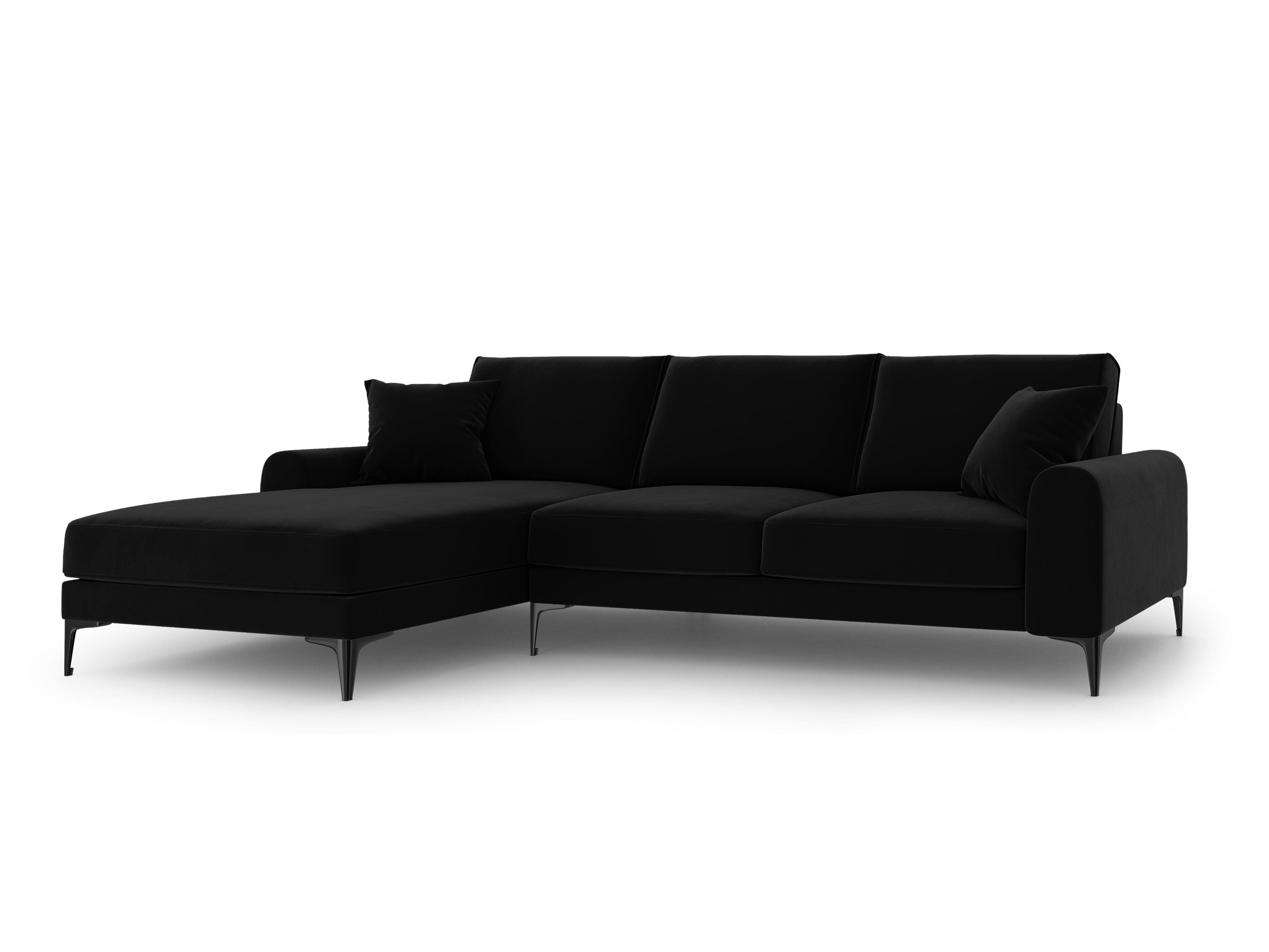 Narożnik aksamitny lewostronny MADARA czarny z czarną podstawą Mazzini Sofas    Eye on Design