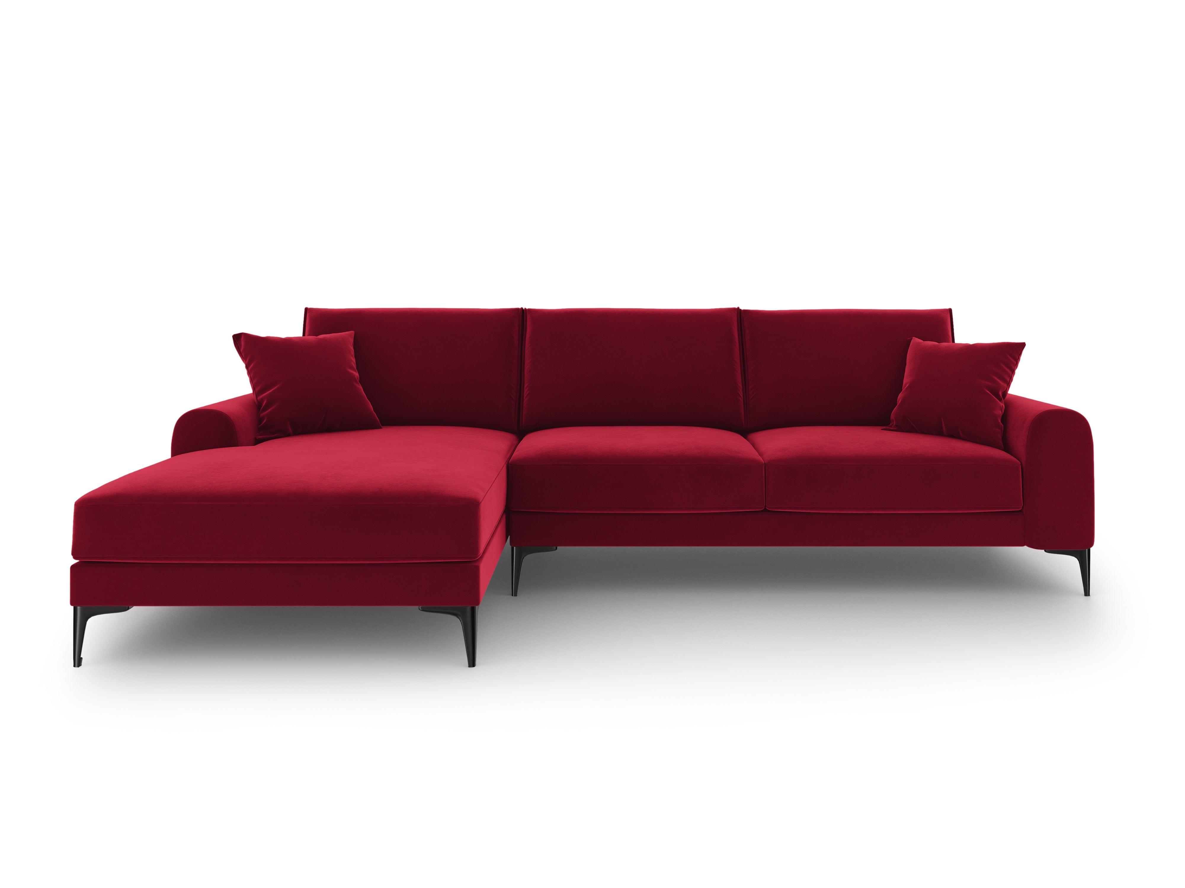 Narożnik aksamitny lewostronny MADARA czerwony z czarną podstawą Mazzini Sofas    Eye on Design