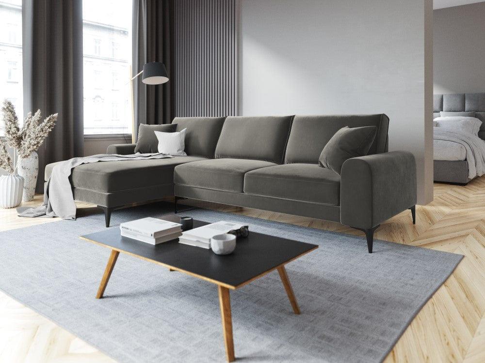 Narożnik aksamitny lewostronny MADARA szary z czarną podstawą Mazzini Sofas    Eye on Design