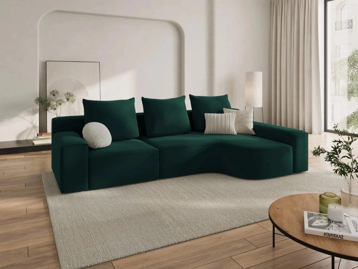 Narożnik aksamitny prawostronny 4-osobowy IVY butelkowa zieleń Mazzini Sofas    Eye on Design