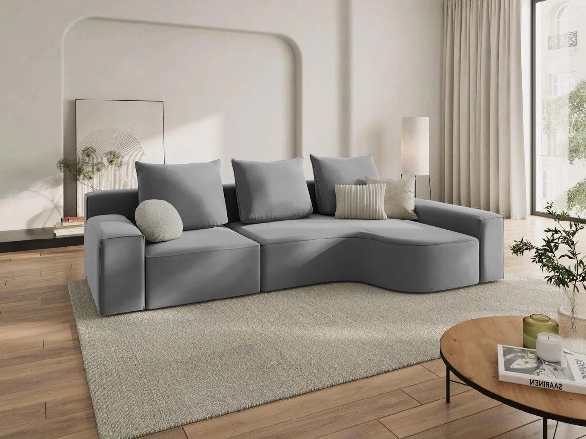 Narożnik aksamitny prawostronny 4-osobowy IVY jasnoszary Mazzini Sofas    Eye on Design