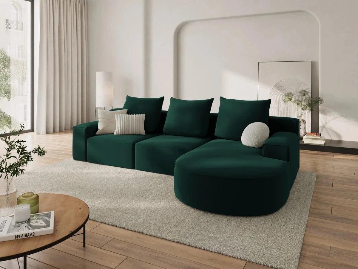 Narożnik aksamitny prawostronny 5-osobowy IVY butelkowa zieleń Mazzini Sofas    Eye on Design