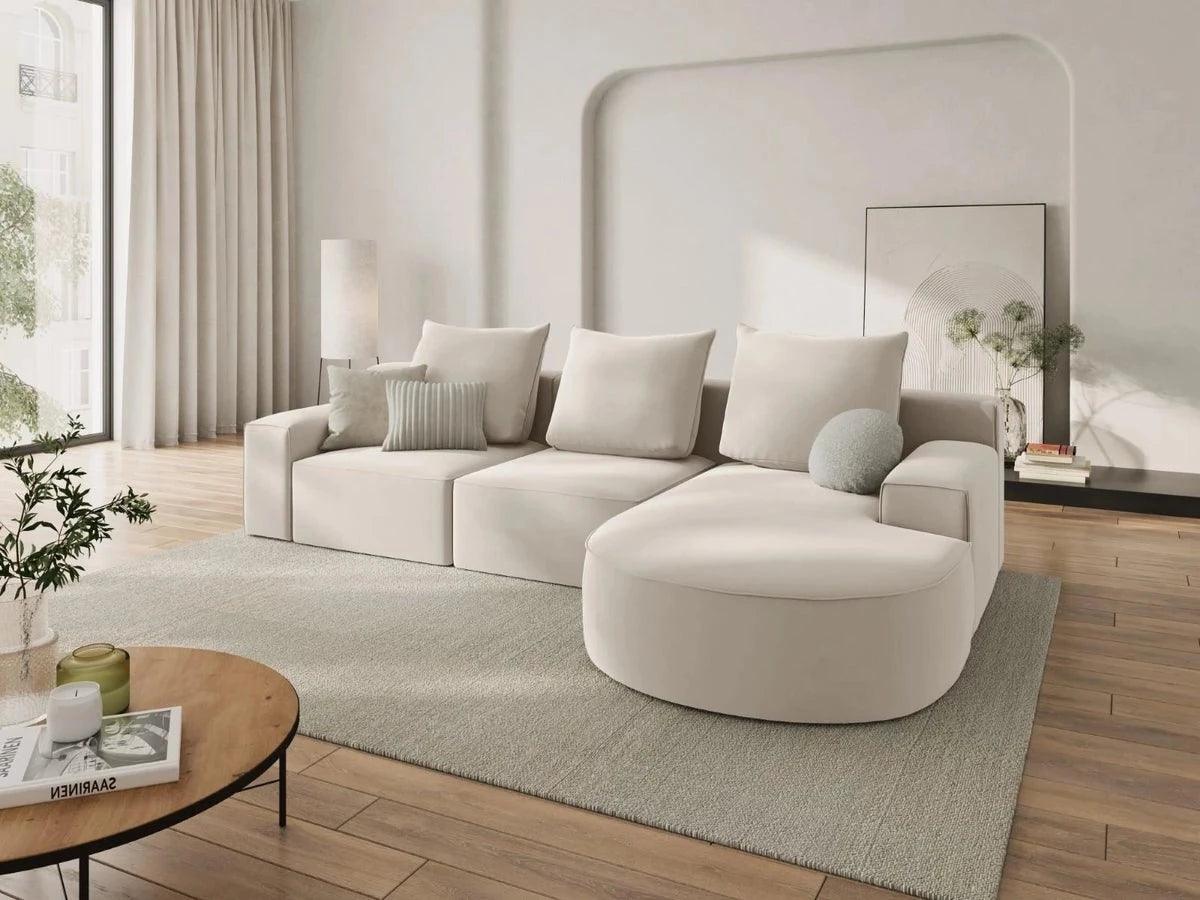 Narożnik aksamitny prawostronny 5-osobowy IVY jasnobeżowy Mazzini Sofas    Eye on Design