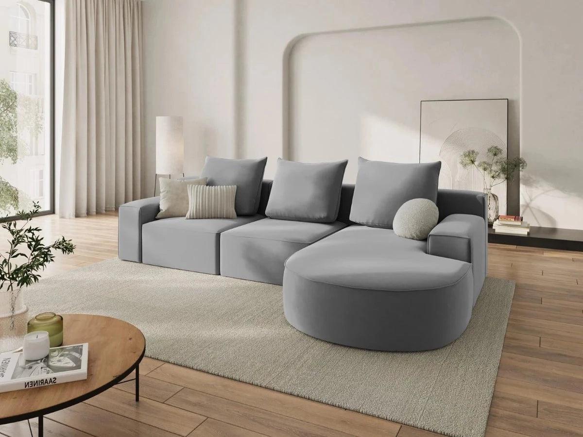 Narożnik aksamitny prawostronny 5-osobowy IVY jasnoszary Mazzini Sofas    Eye on Design