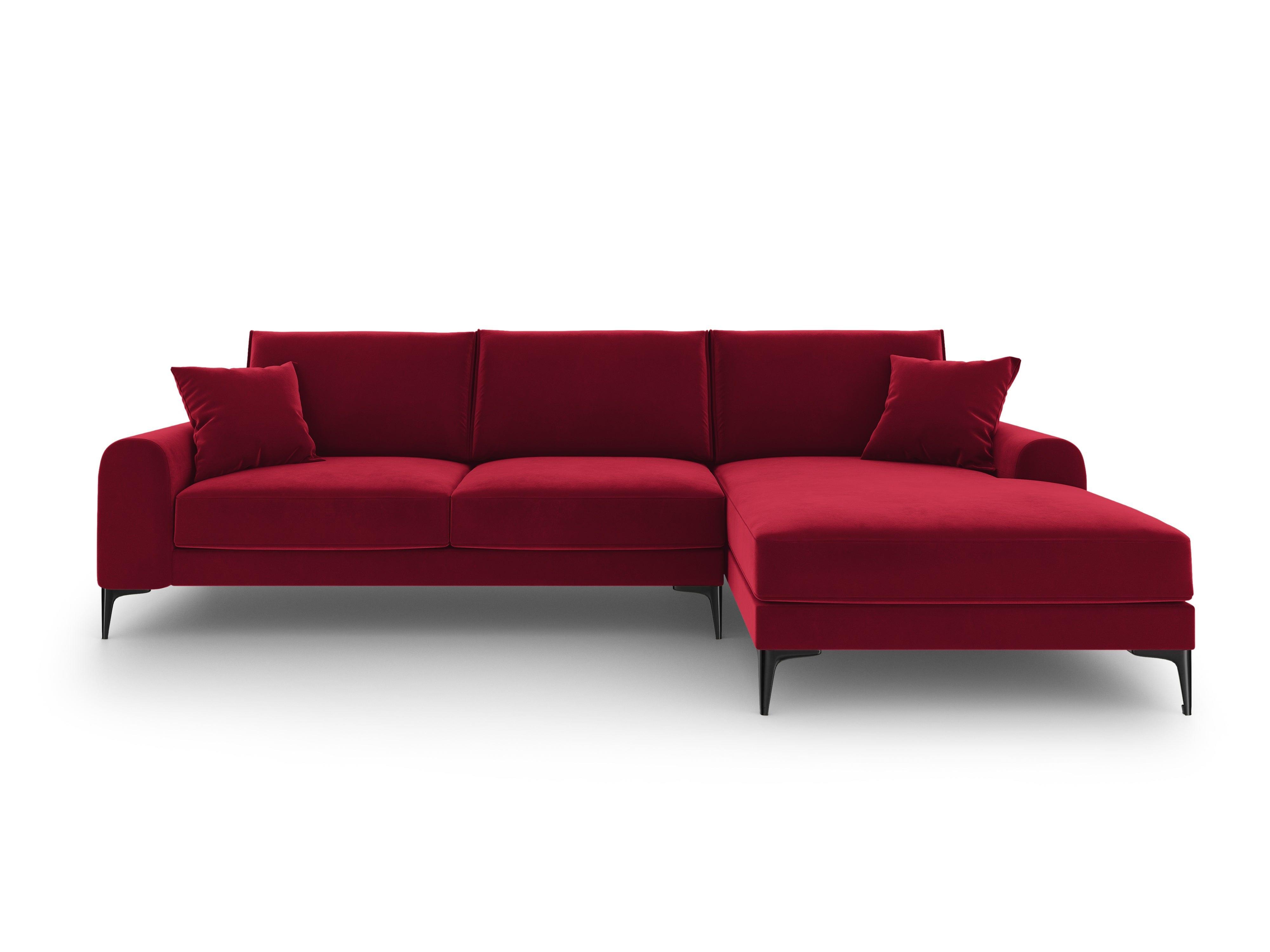 Narożnik aksamitny prawostronny MADARA czerwony z czarną podstawą Mazzini Sofas    Eye on Design