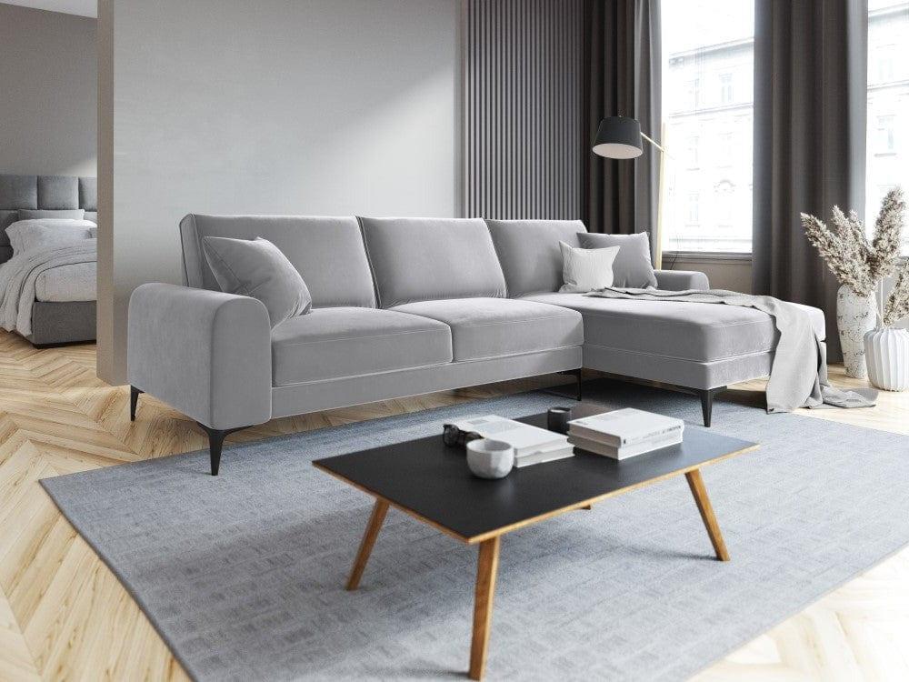 Narożnik aksamitny prawostronny MADARA srebrny z czarną podstawą Mazzini Sofas    Eye on Design