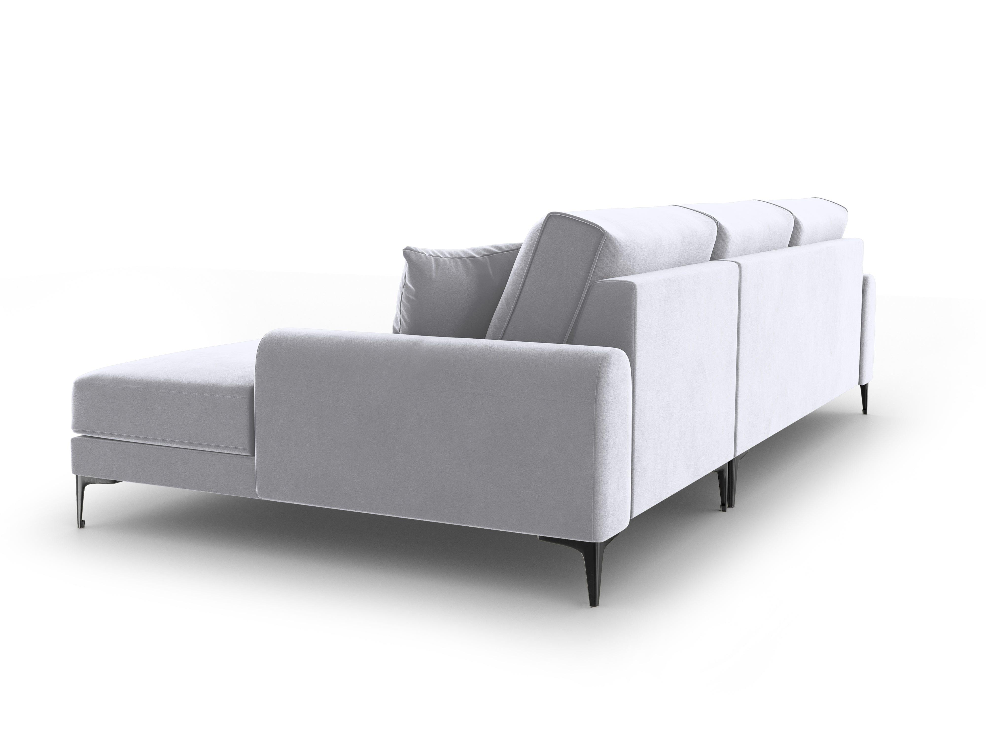 Narożnik aksamitny prawostronny MADARA srebrny z czarną podstawą Mazzini Sofas    Eye on Design