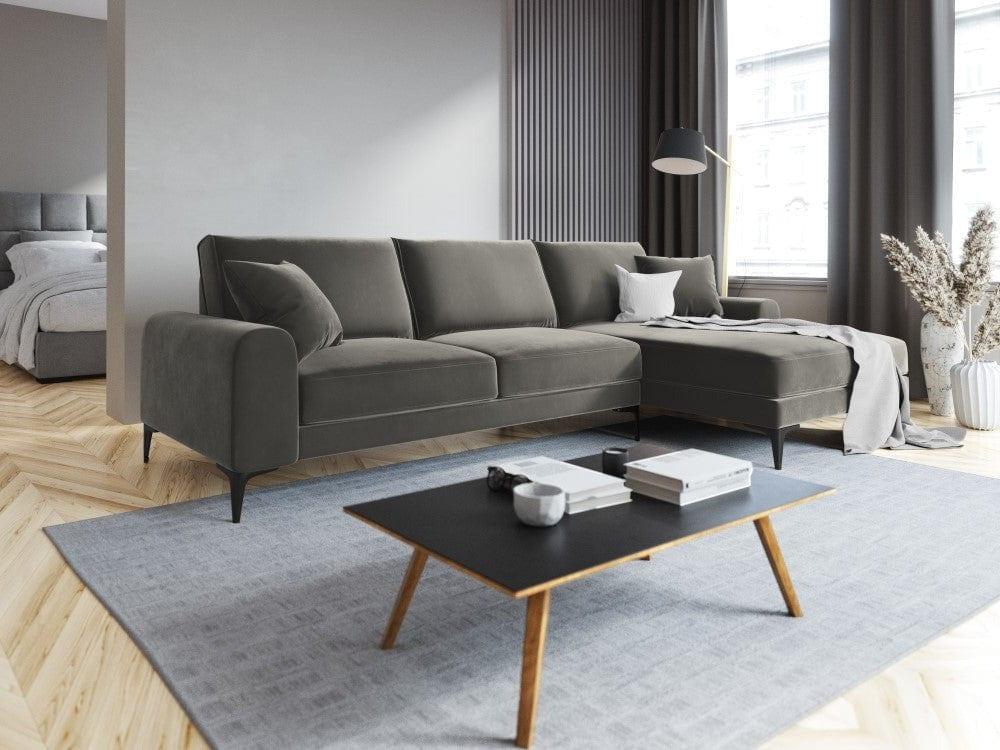 Narożnik aksamitny prawostronny MADARA szary z czarną podstawą Mazzini Sofas    Eye on Design