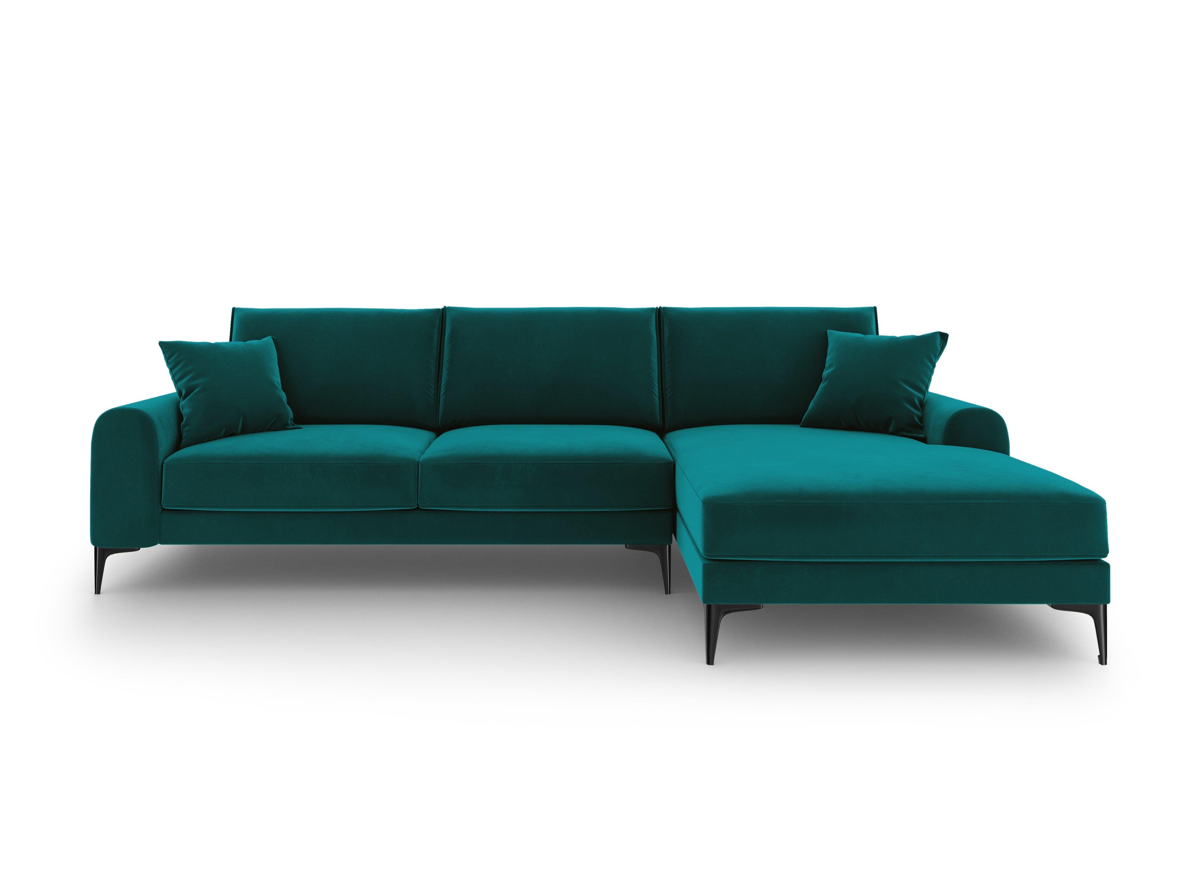 Narożnik aksamitny prawostronny MADARA turkusowy z czarną podstawą Mazzini Sofas    Eye on Design