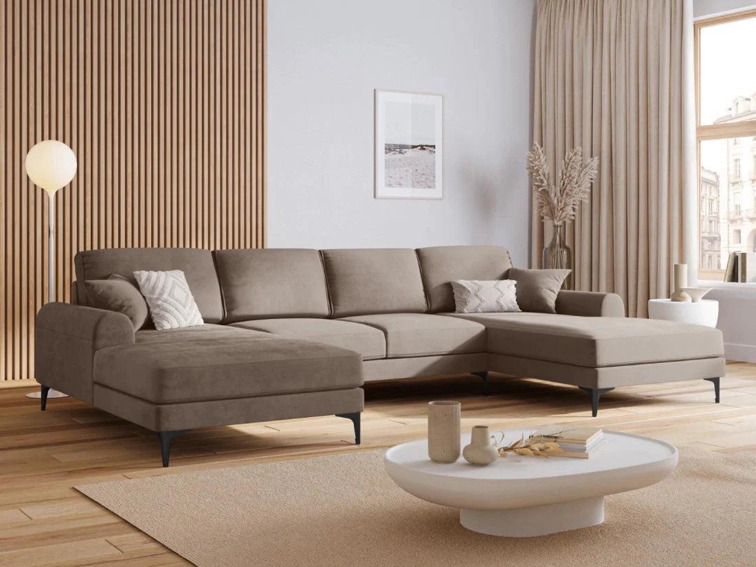 Narożnik aksamitny w kształcie U MADARA cappuccino z czarną podstawą Mazzini Sofas    Eye on Design