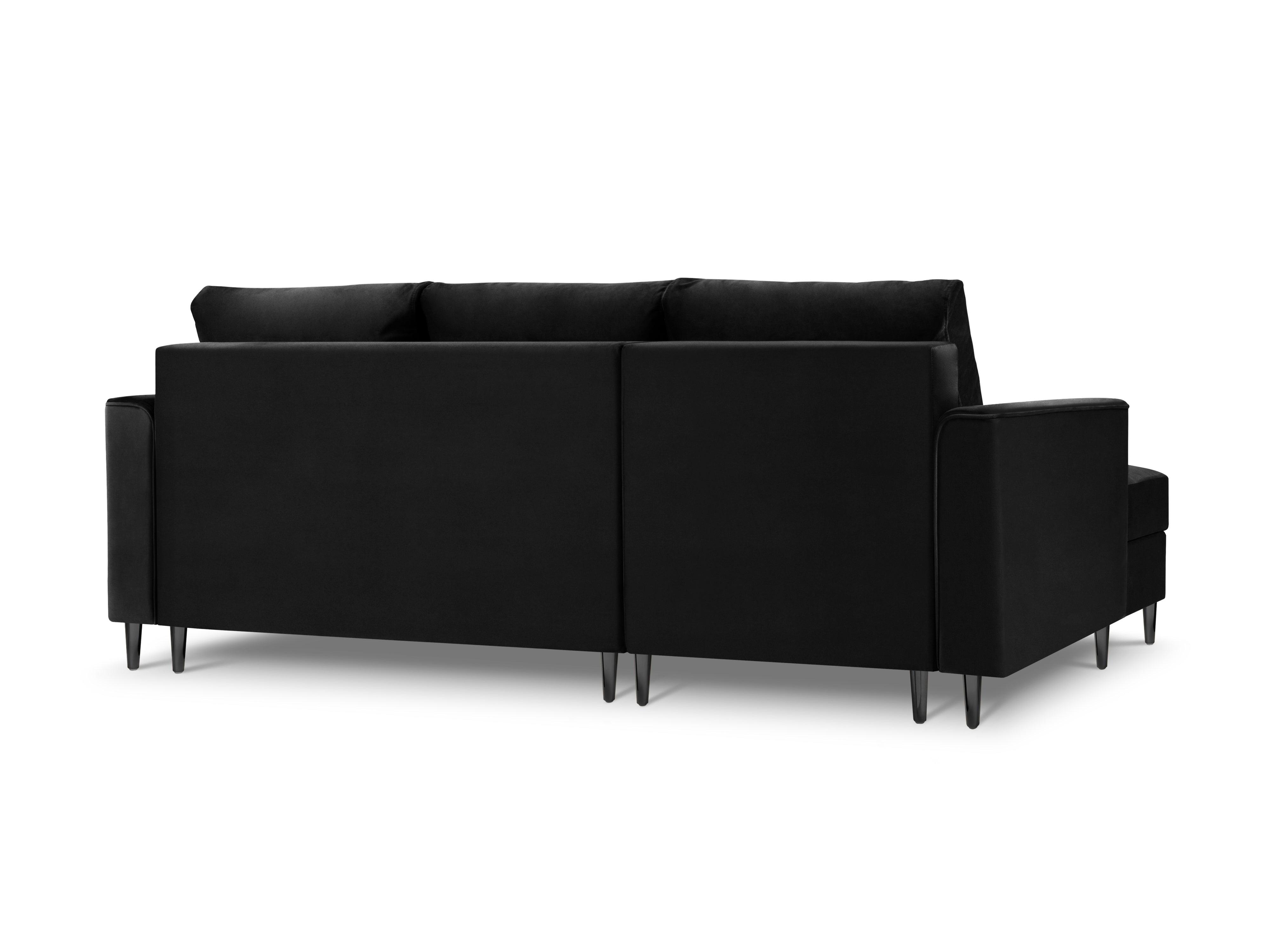 Narożnik lewostronny aksamitny z funkcją spania CARTADERA czarny z czarną podstawą Mazzini Sofas    Eye on Design