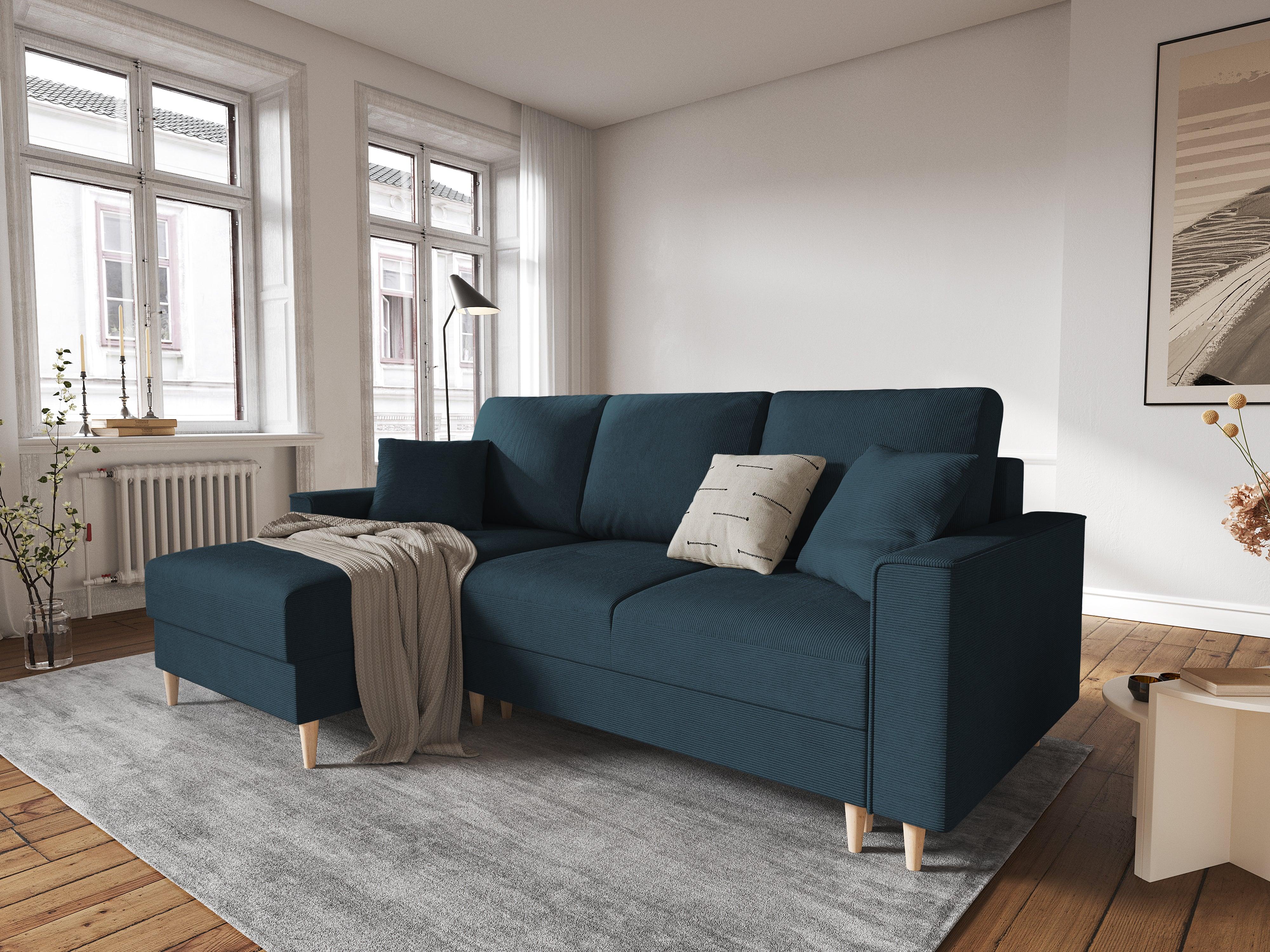 Narożnik lewostronny sztruksowy z funkcją spania CARTADERA granatowy Mazzini Sofas    Eye on Design