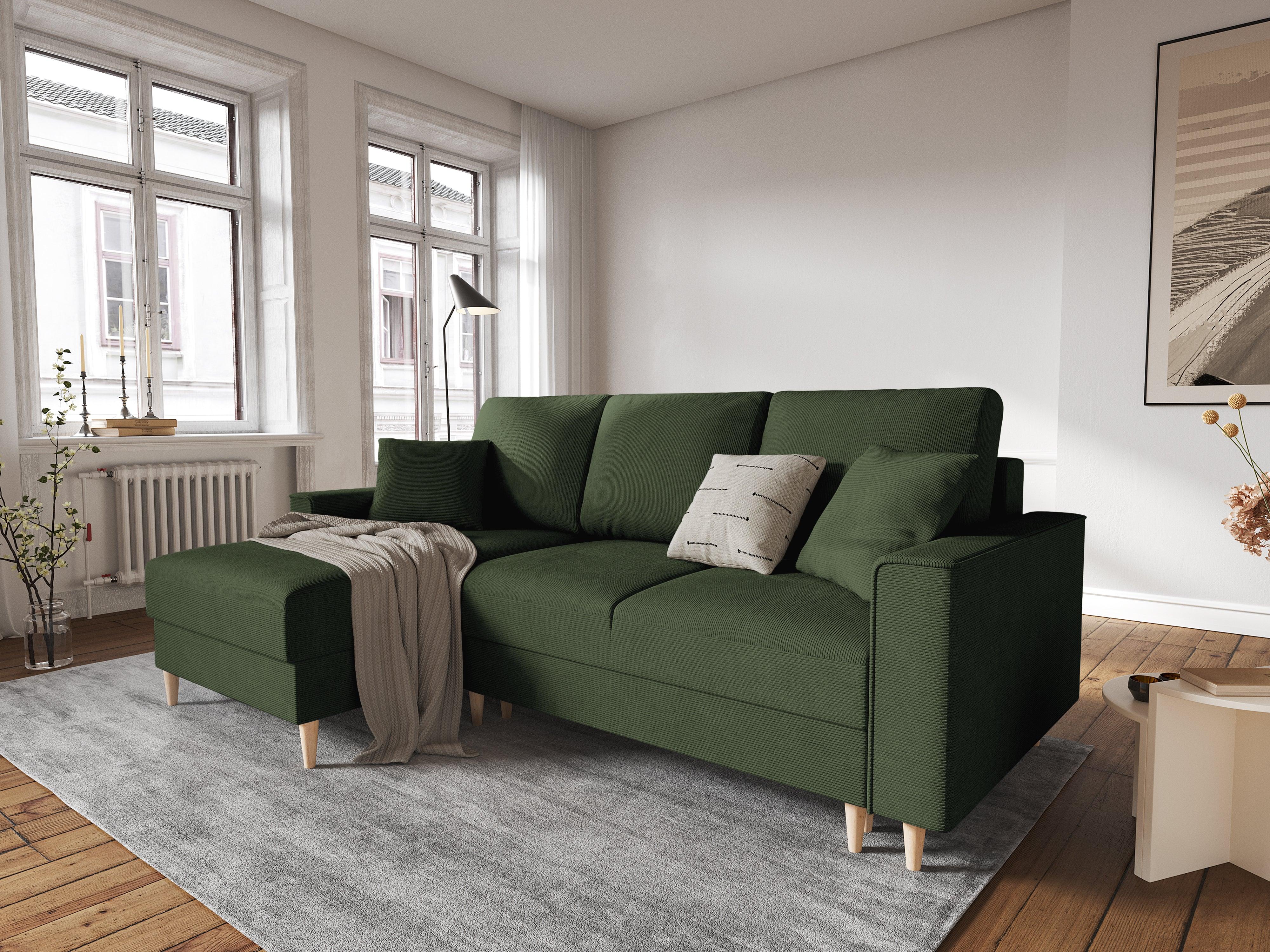 Narożnik lewostronny sztruksowy z funkcją spania CARTADERA zielony Mazzini Sofas    Eye on Design