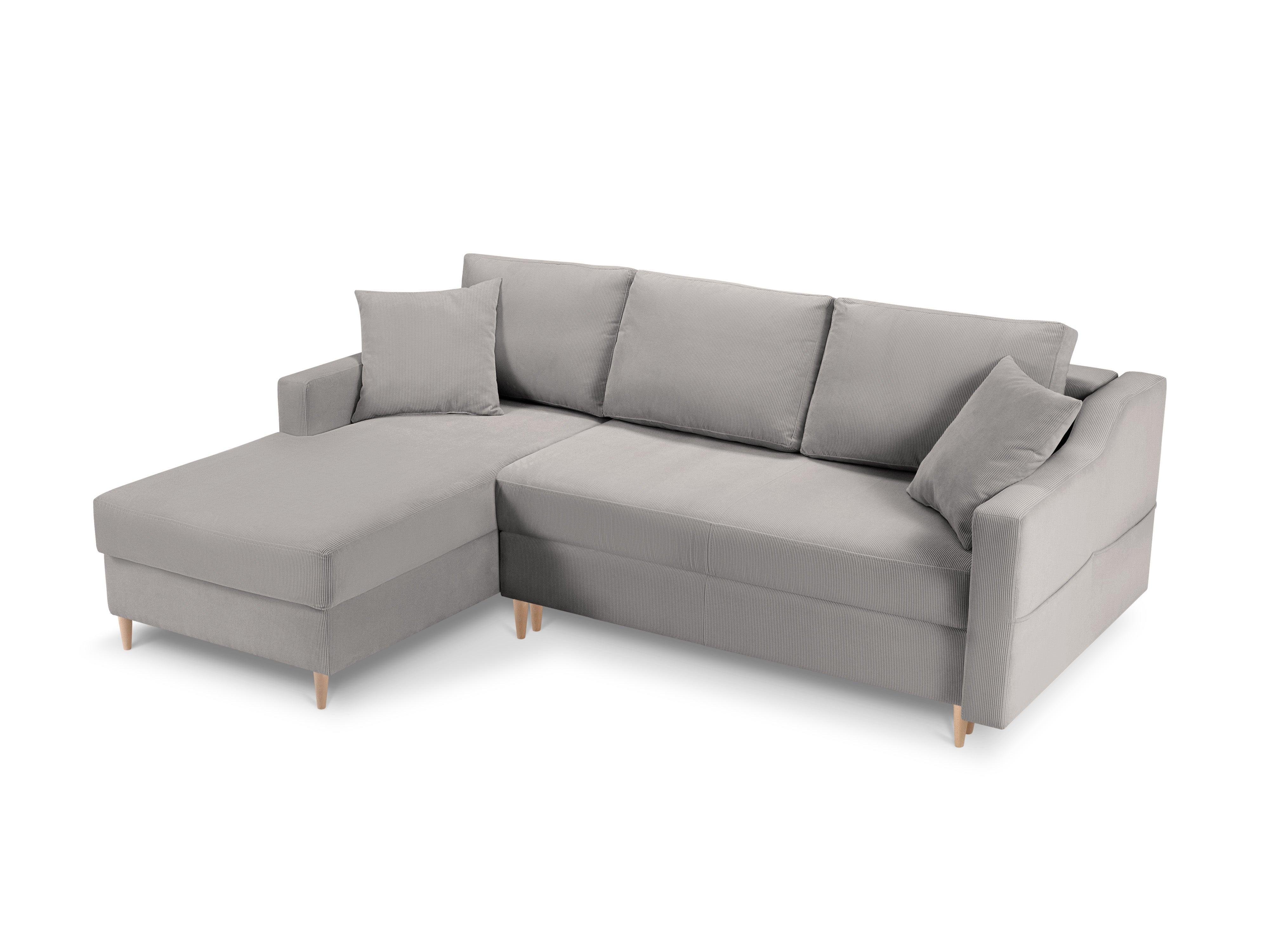 Narożnik lewostronny sztruksowy z funkcją spania ROSE jasnoszary Mazzini Sofas    Eye on Design