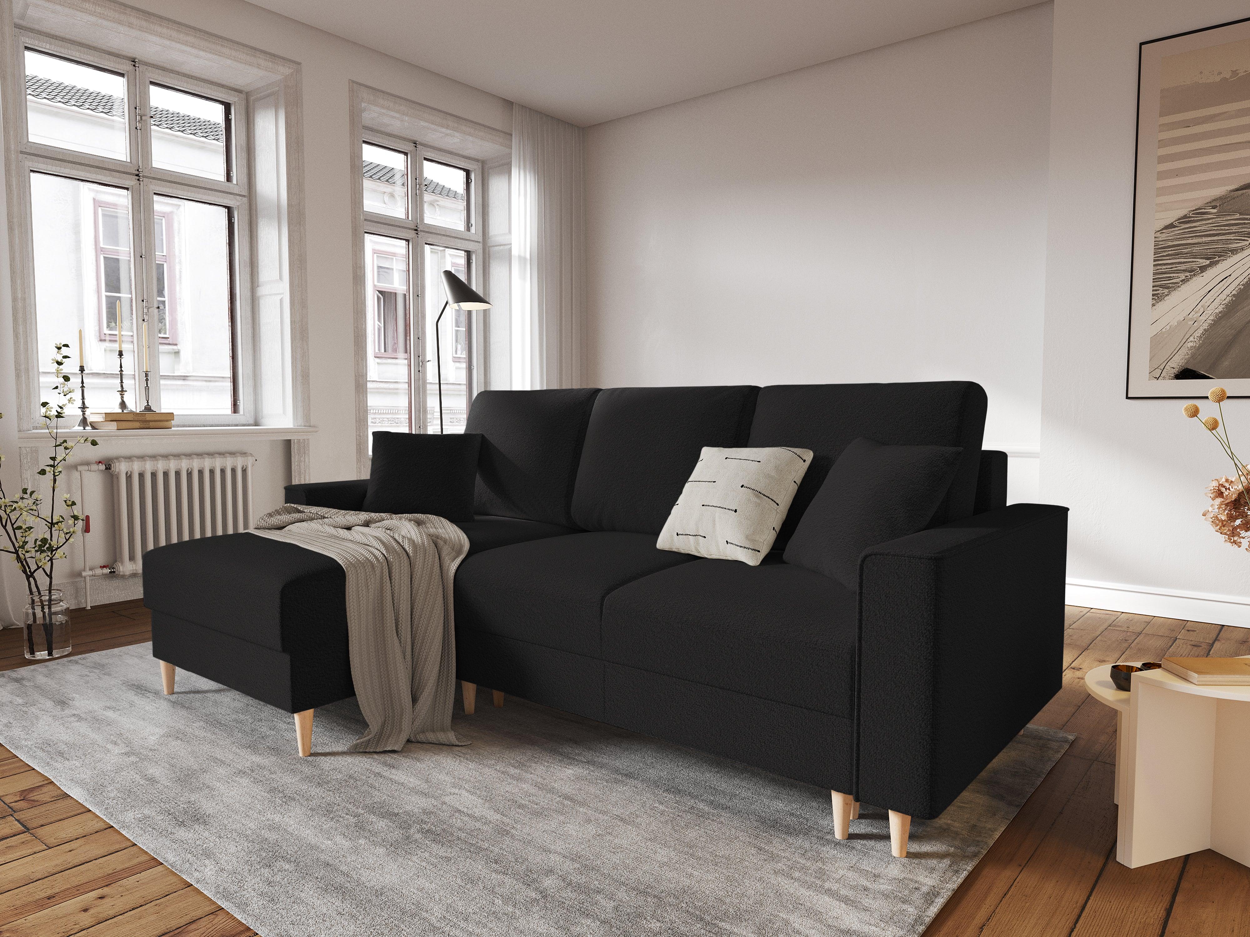 Narożnik lewostronny w tkaninie boucle z funkcją spania CARTADERA czarny Mazzini Sofas    Eye on Design