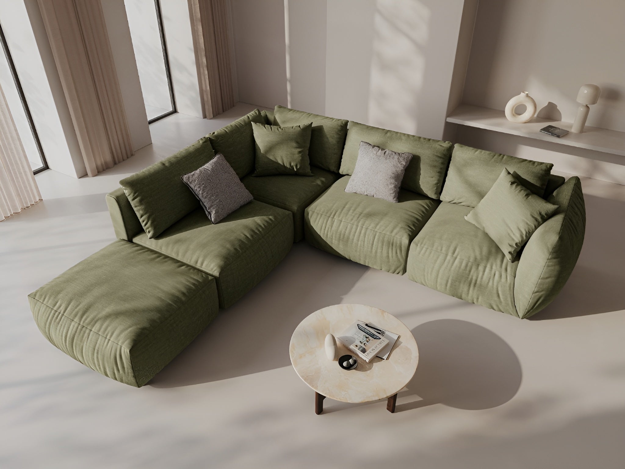 Modulares Ecksofa für 4 Personen, linksseitig, CHRIS, grün, Chenille