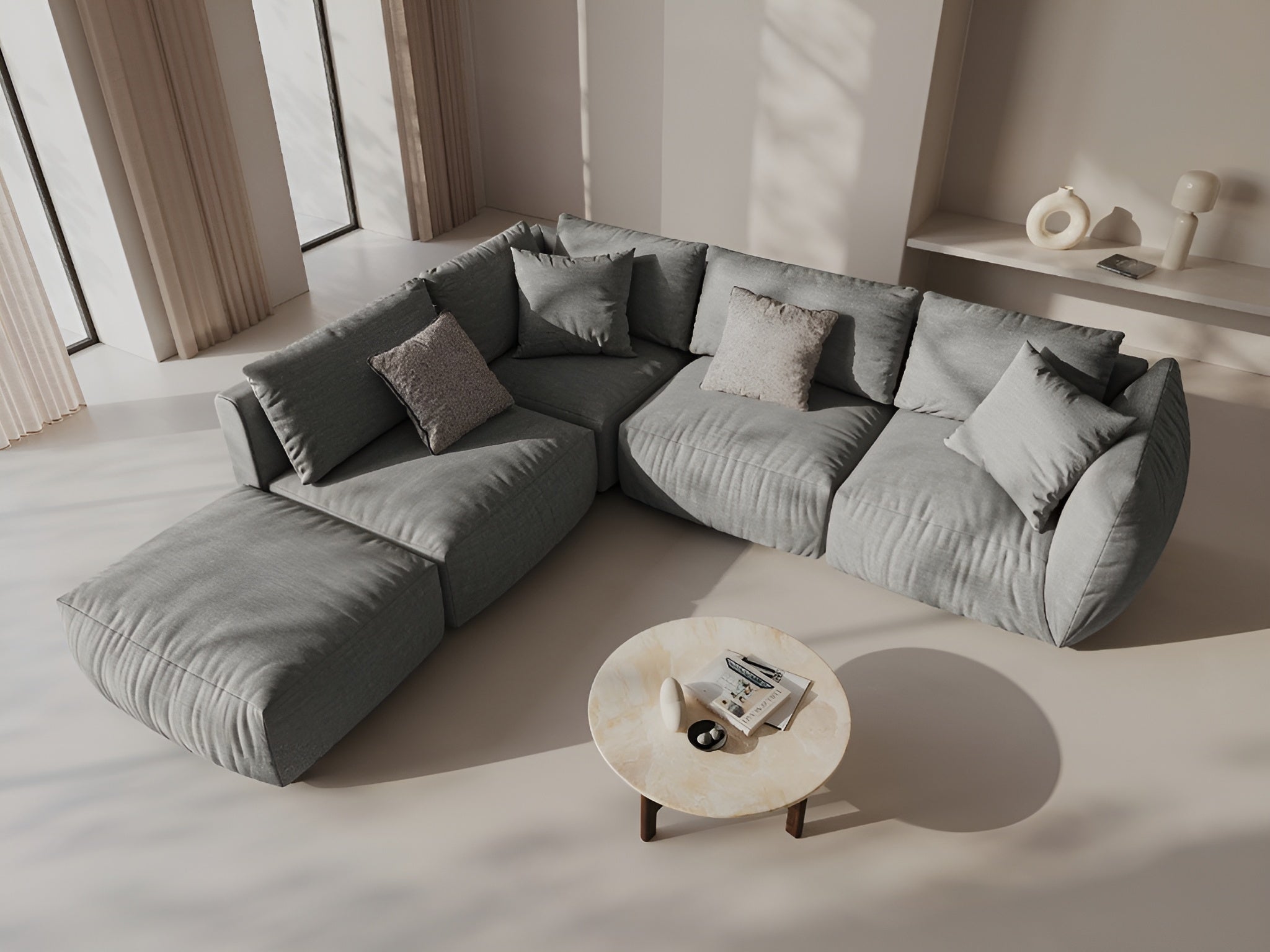 Right-facing modular corner sofa for 4 people CHRIS gray chenille