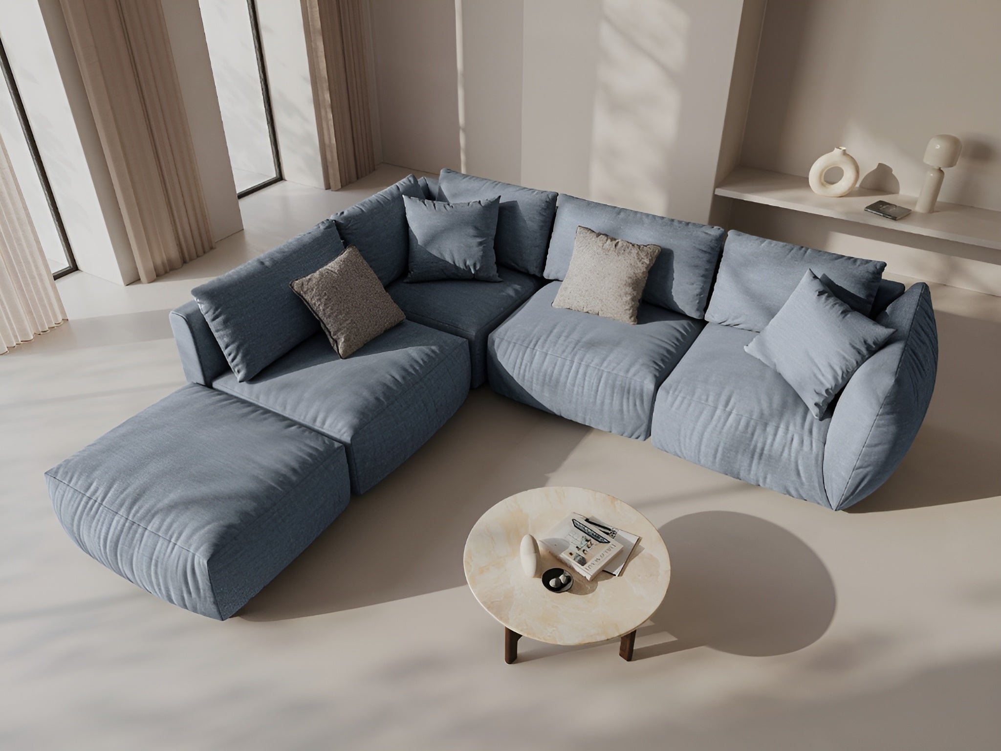 Modulares Ecksofa für 4 Personen, links, CHRIS, hellblaues Chenille