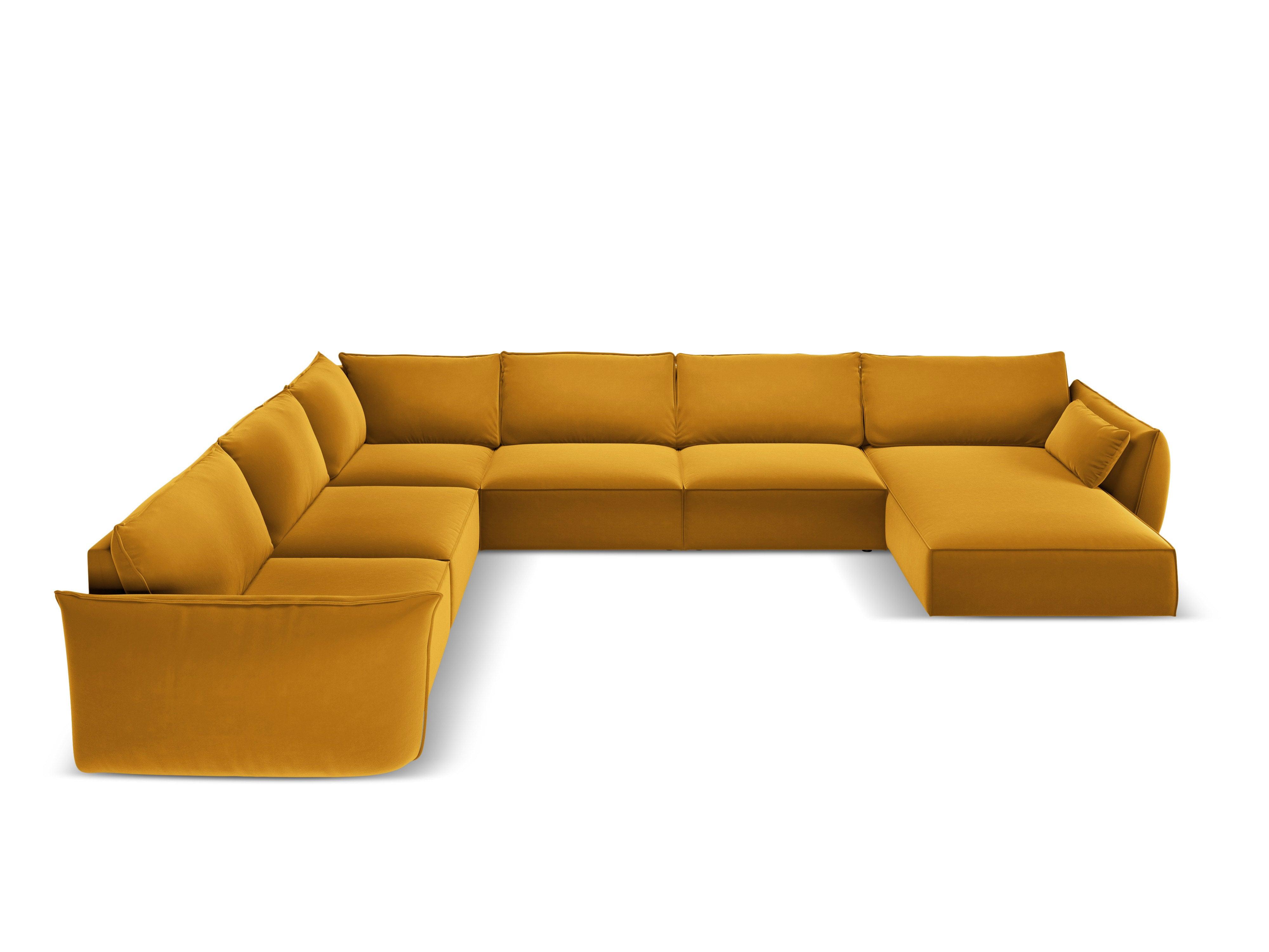 Narożnik panoramiczny aksamitny lewostronny VANDA musztardowy Mazzini Sofas    Eye on Design