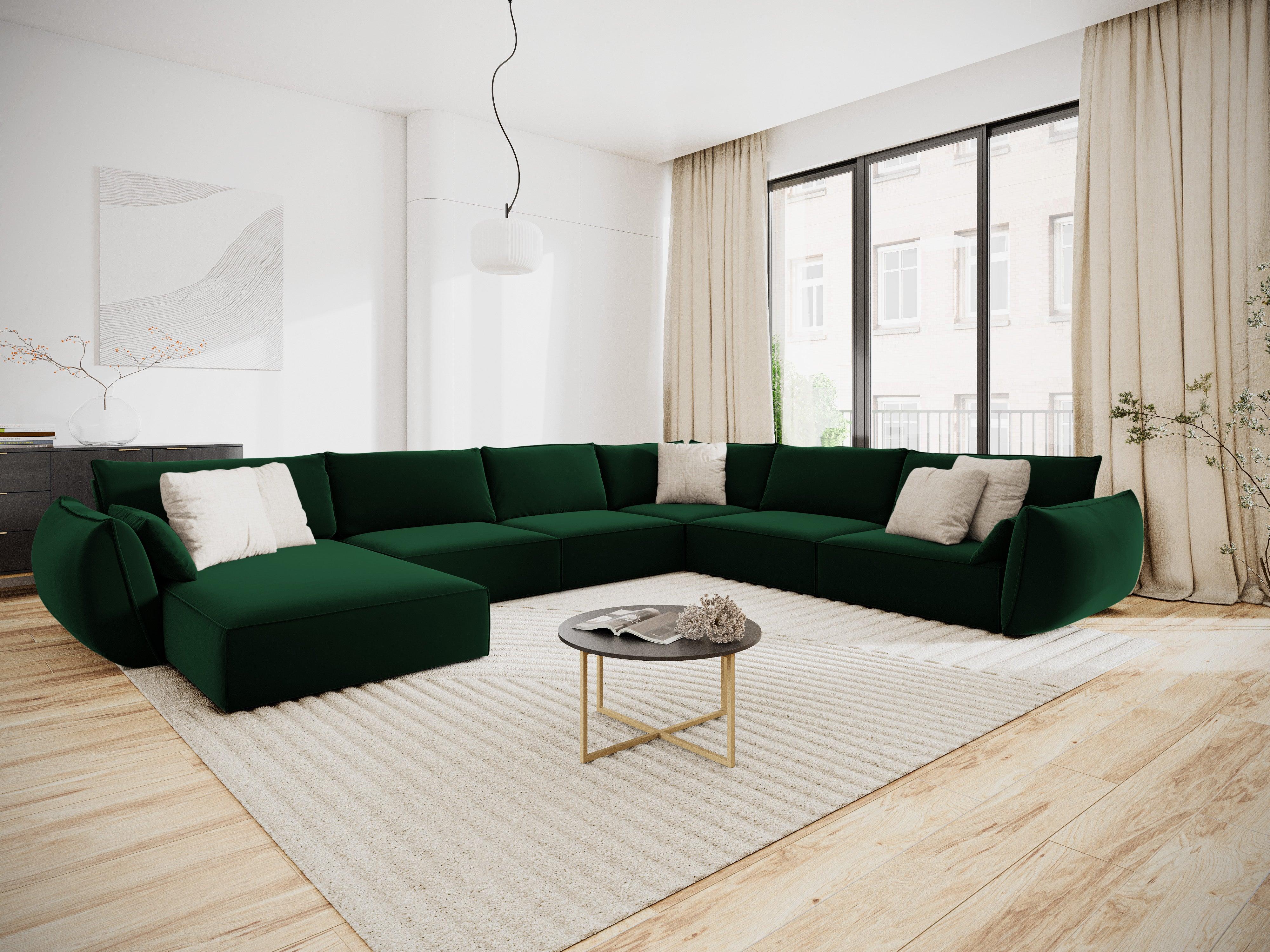 Narożnik panoramiczny aksamitny prawostronny VANDA butelkowa zieleń Mazzini Sofas    Eye on Design