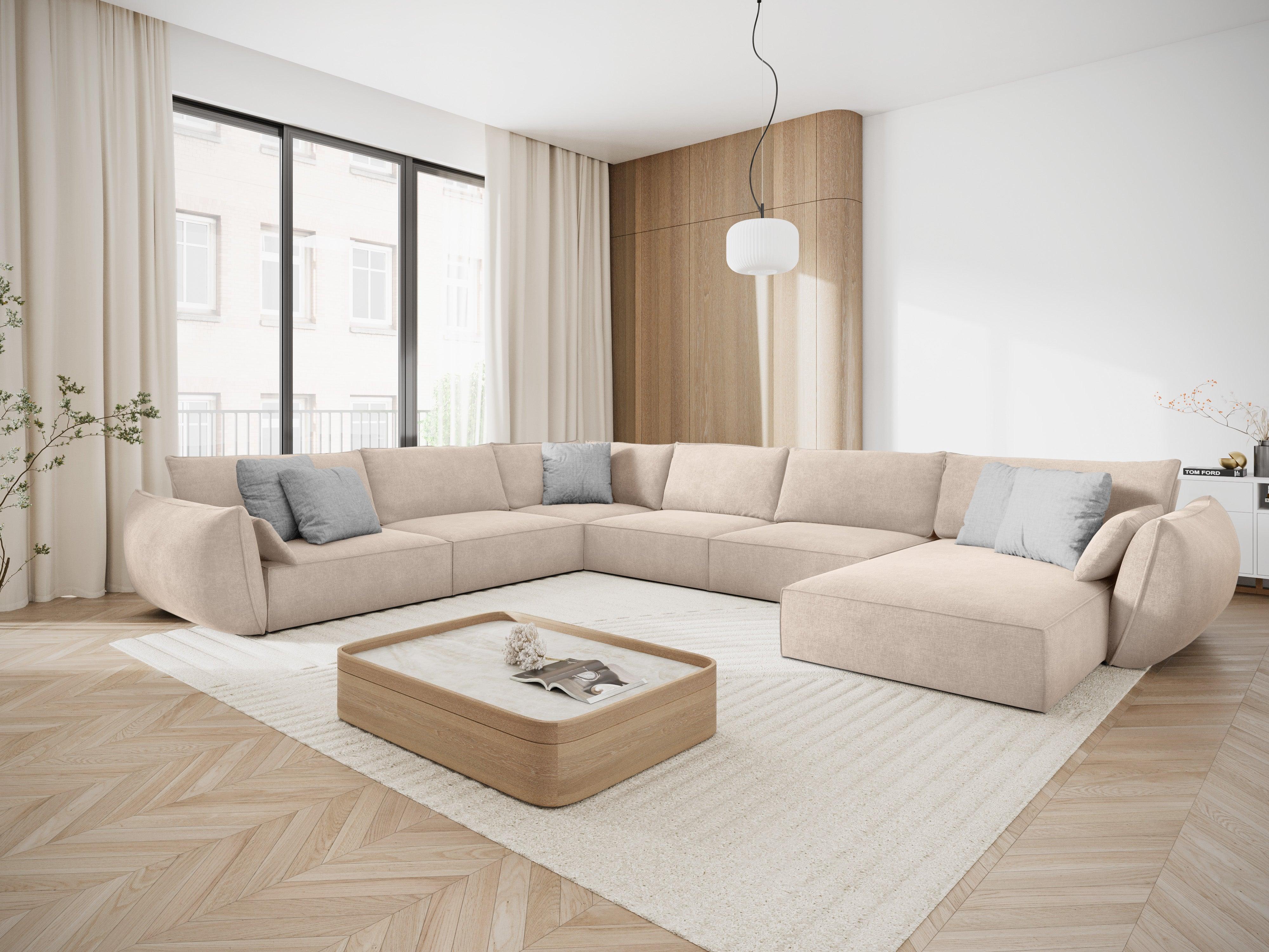 Narożnik panoramiczny w tkaninie szenilowej lewostronny VANDA beżowy Mazzini Sofas    Eye on Design