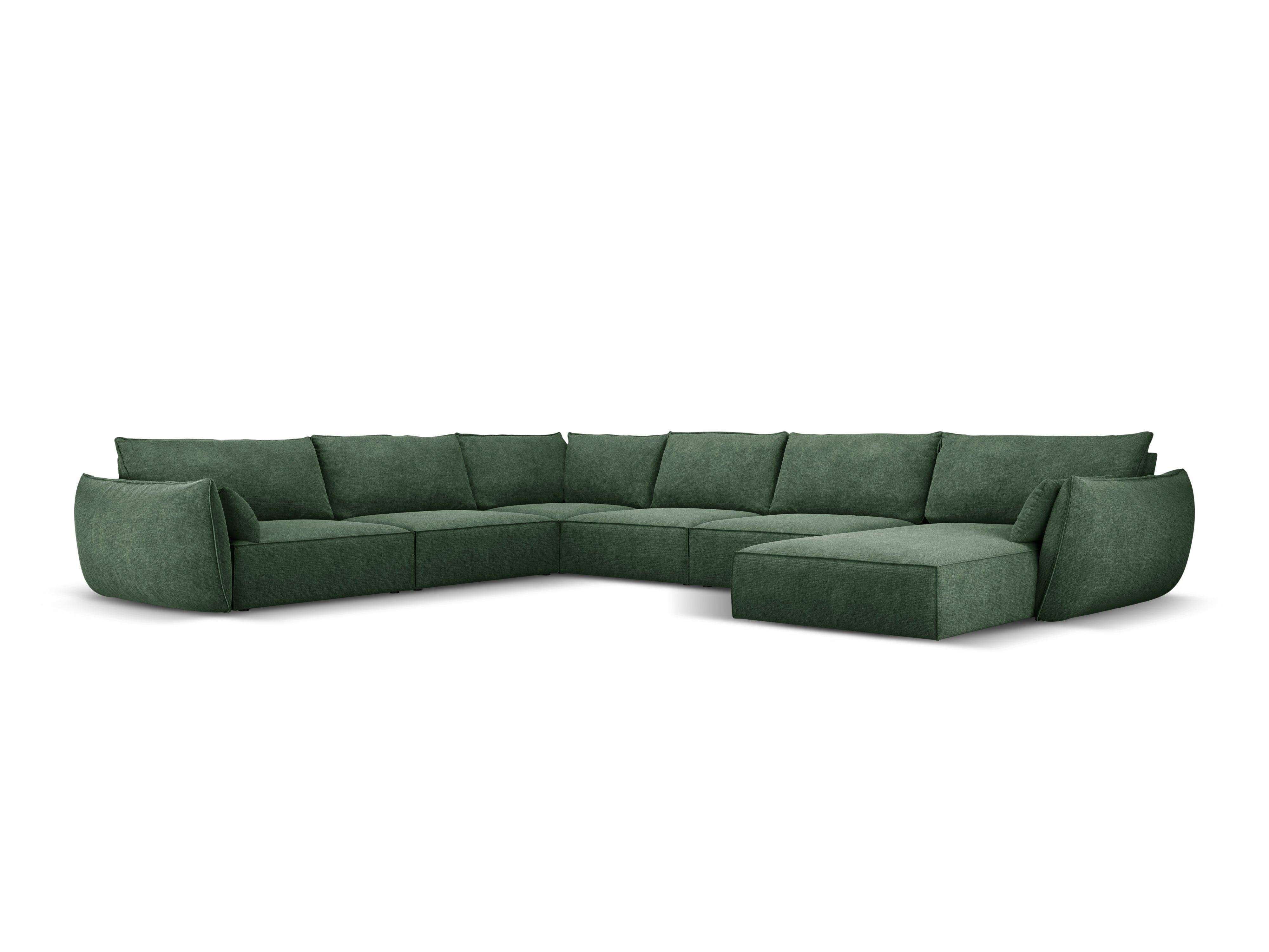 Narożnik panoramiczny w tkaninie szenilowej lewostronny VANDA butelkowa zieleń Mazzini Sofas    Eye on Design