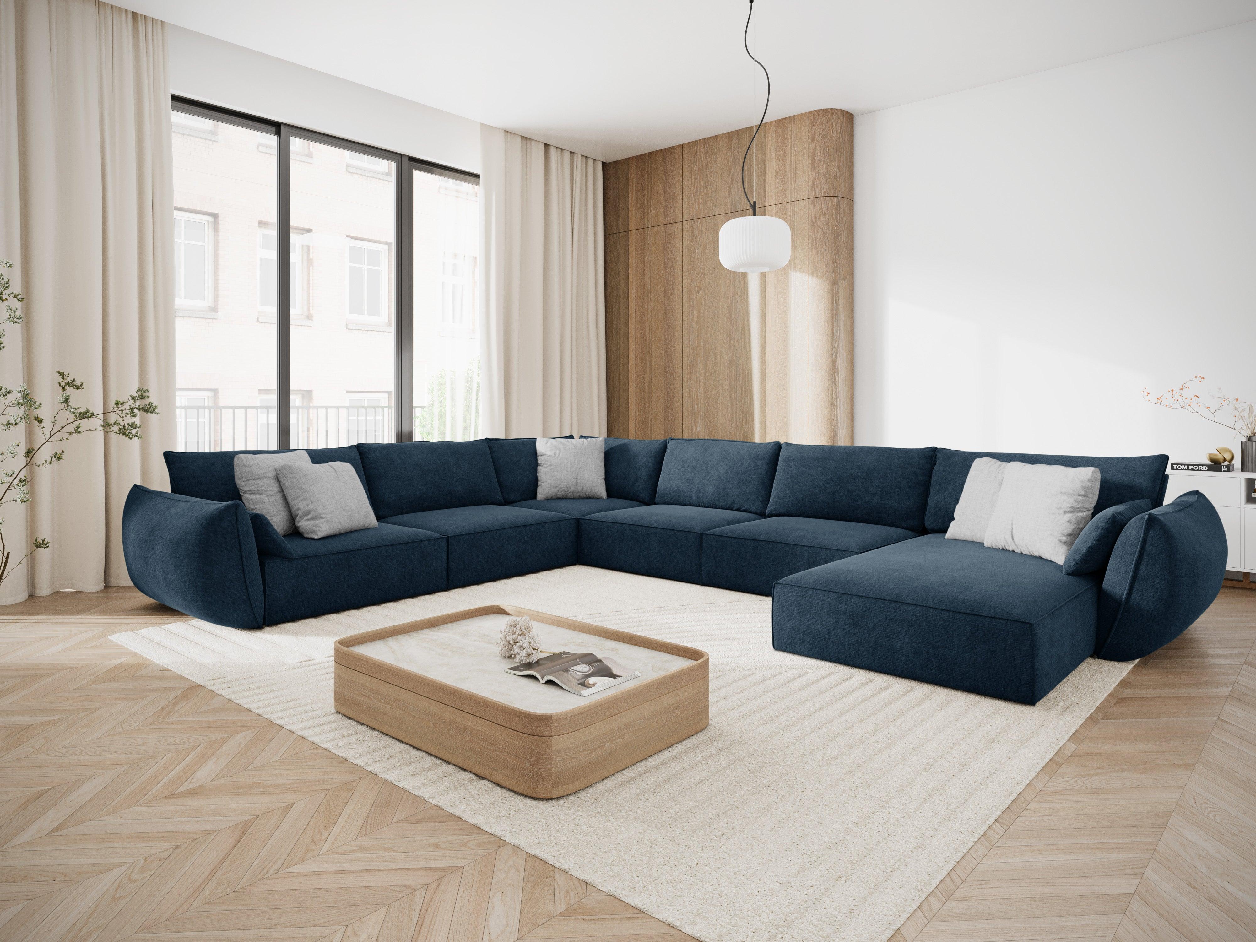 Narożnik panoramiczny w tkaninie szenilowej lewostronny VANDA granat królewski Mazzini Sofas    Eye on Design