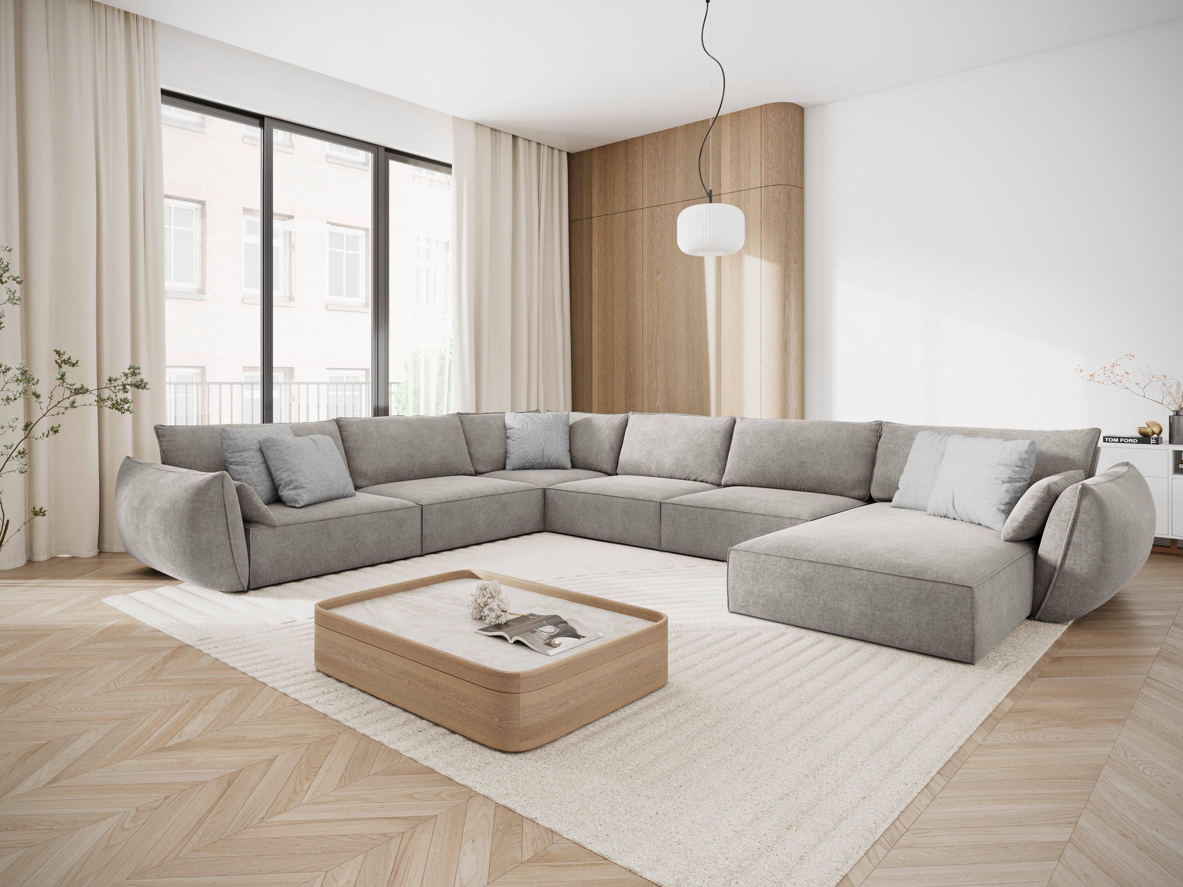 Narożnik panoramiczny w tkaninie szenilowej lewostronny VANDA jasnoszary Mazzini Sofas    Eye on Design