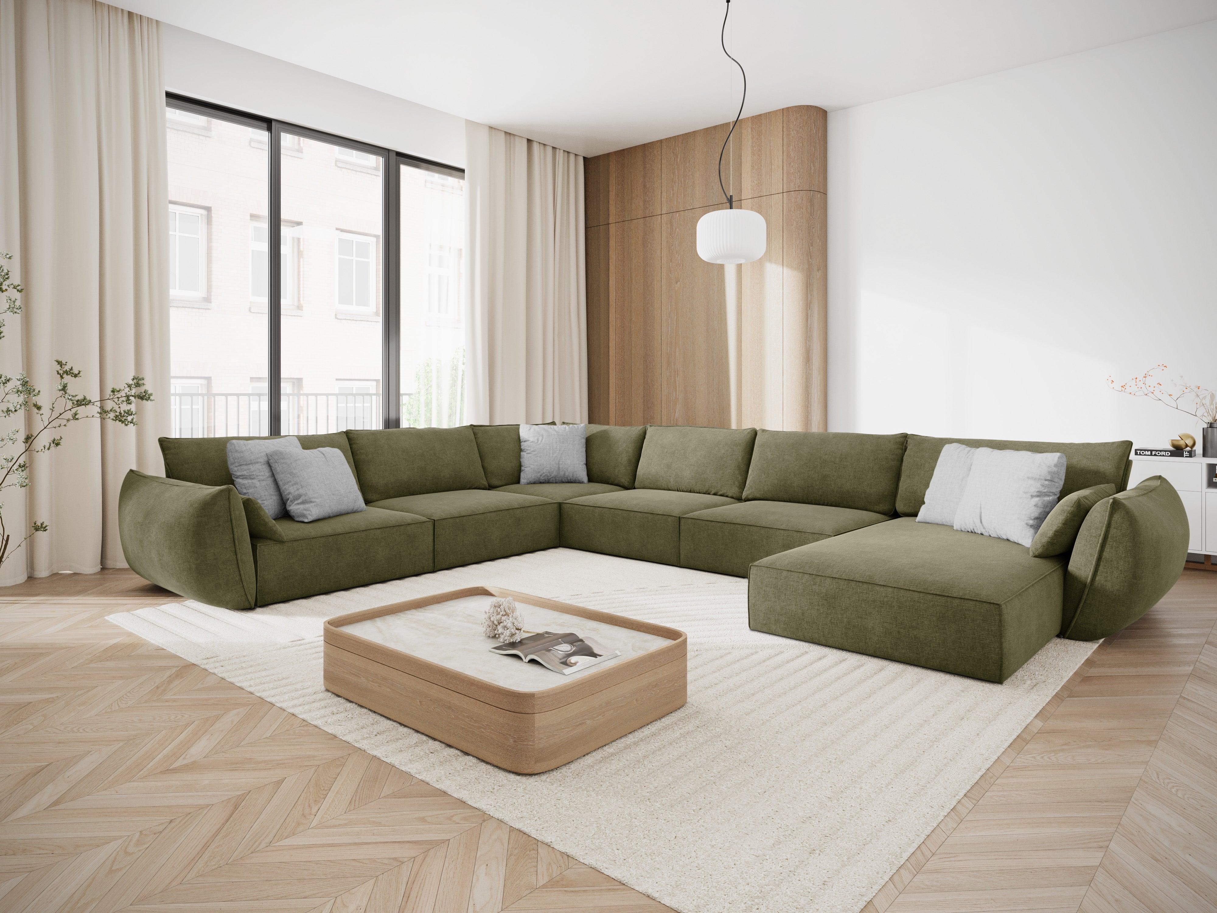 Narożnik panoramiczny w tkaninie szenilowej lewostronny VANDA zielony Mazzini Sofas    Eye on Design