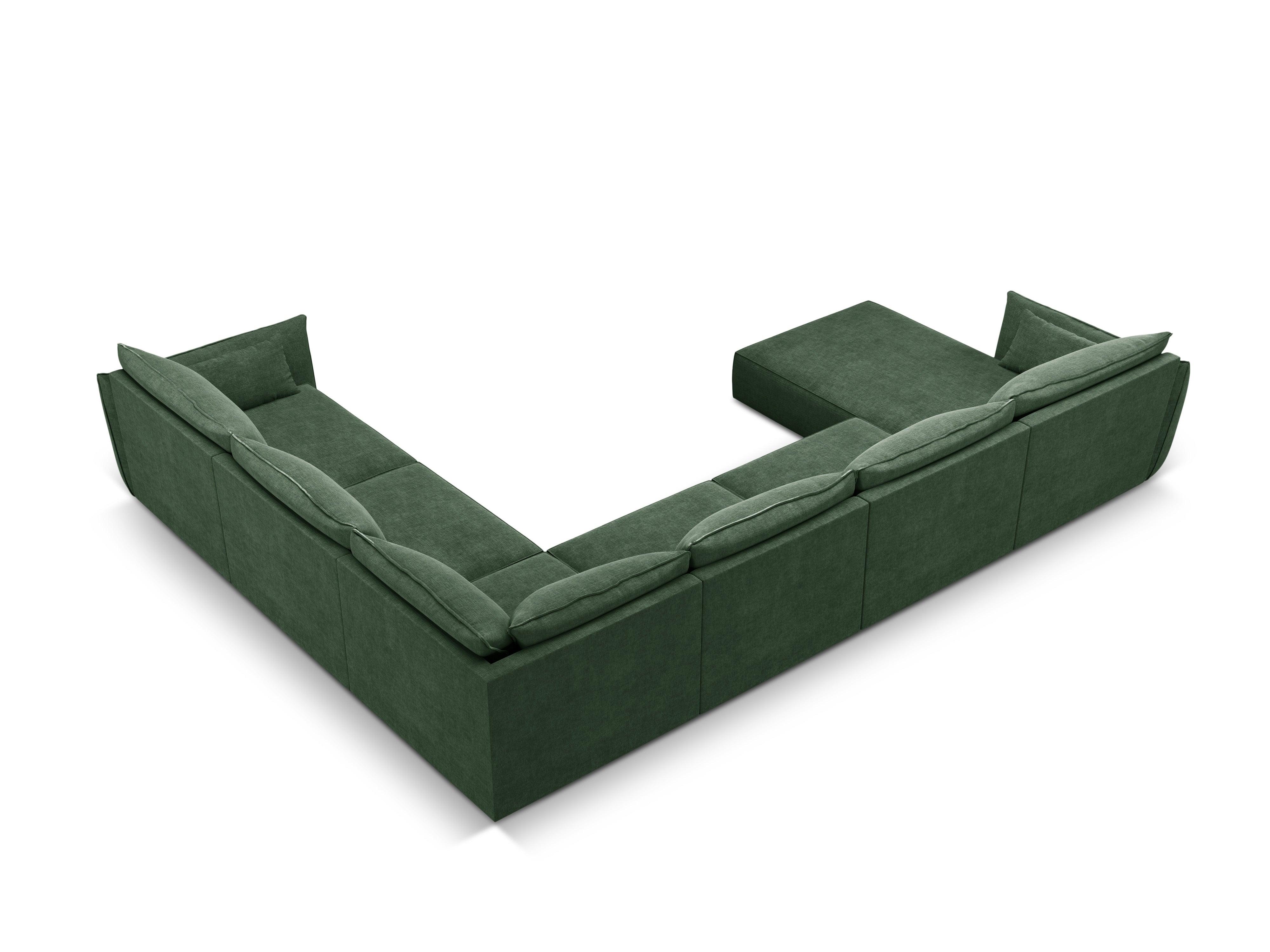 Narożnik panoramiczny w tkaninie szenilowej prawostronny VANDA butelkowa zieleń Mazzini Sofas    Eye on Design