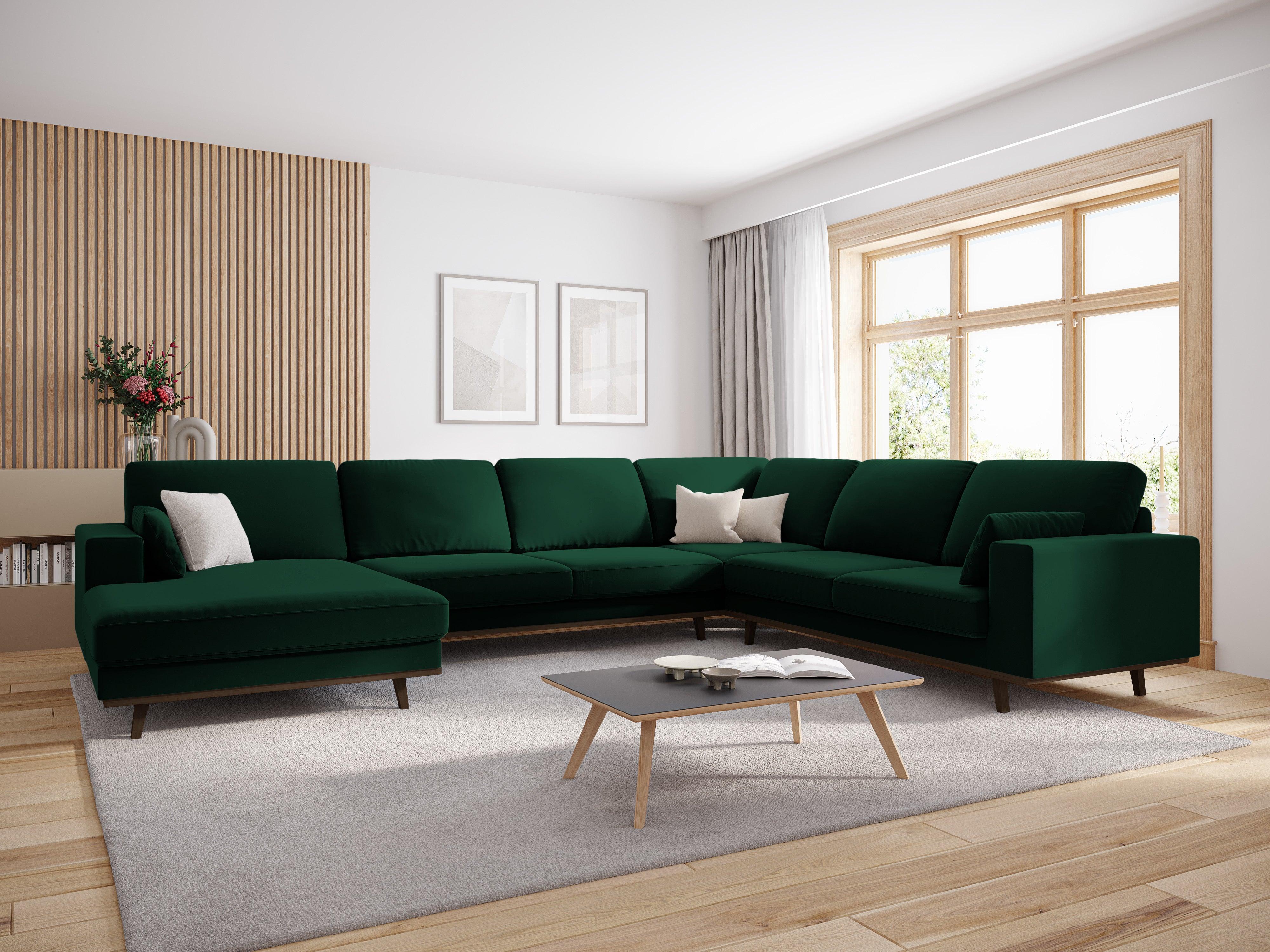 Narożnik prawostronny aksamitny panoramiczny HEBE butelkowa zieleń Mazzini Sofas    Eye on Design