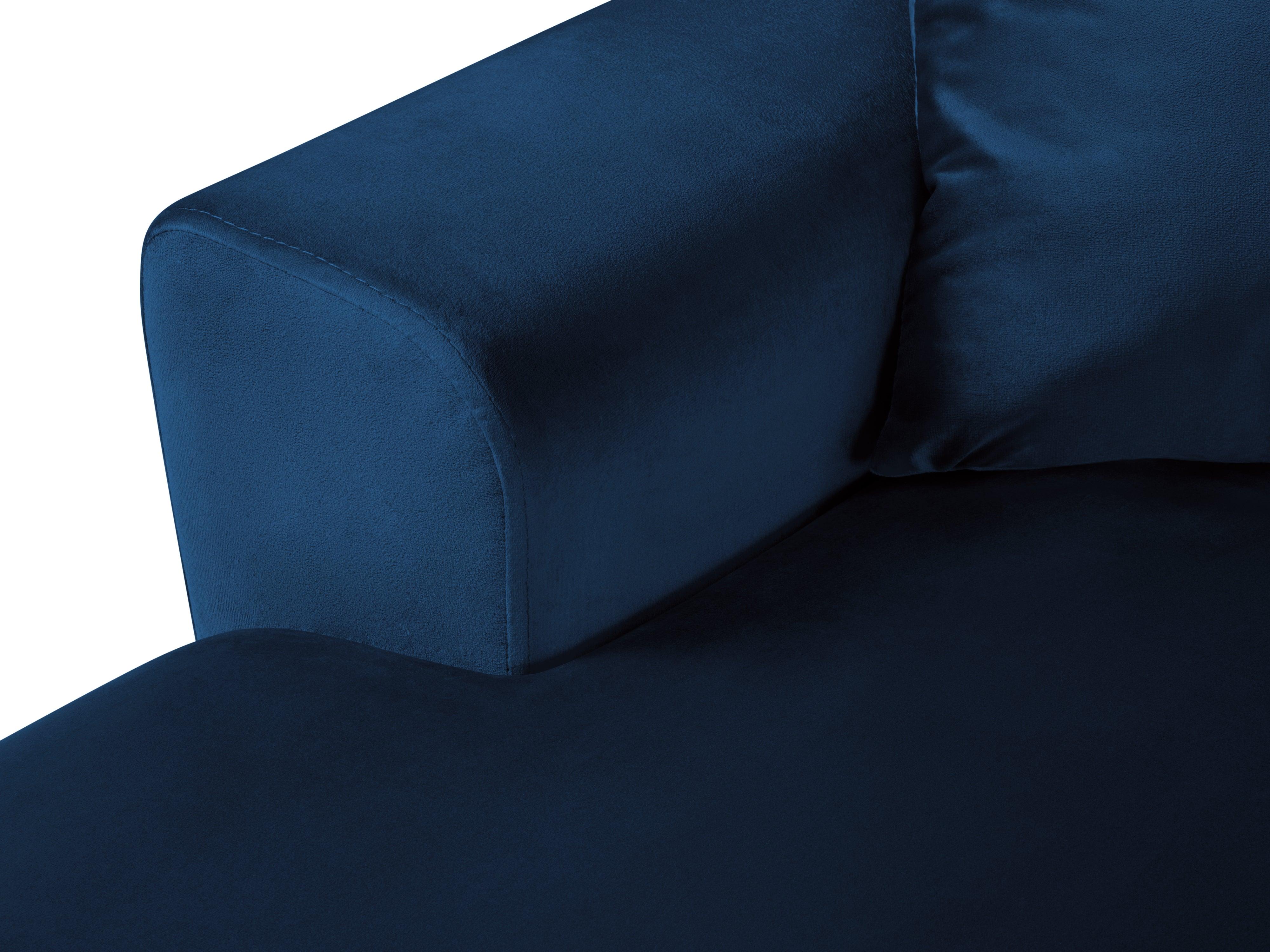 Narożnik prawostronny aksamitny panoramiczny z funkcją spania KYOTO niebieski z czarną podstawą Cosmopolitan Design    Eye on Design