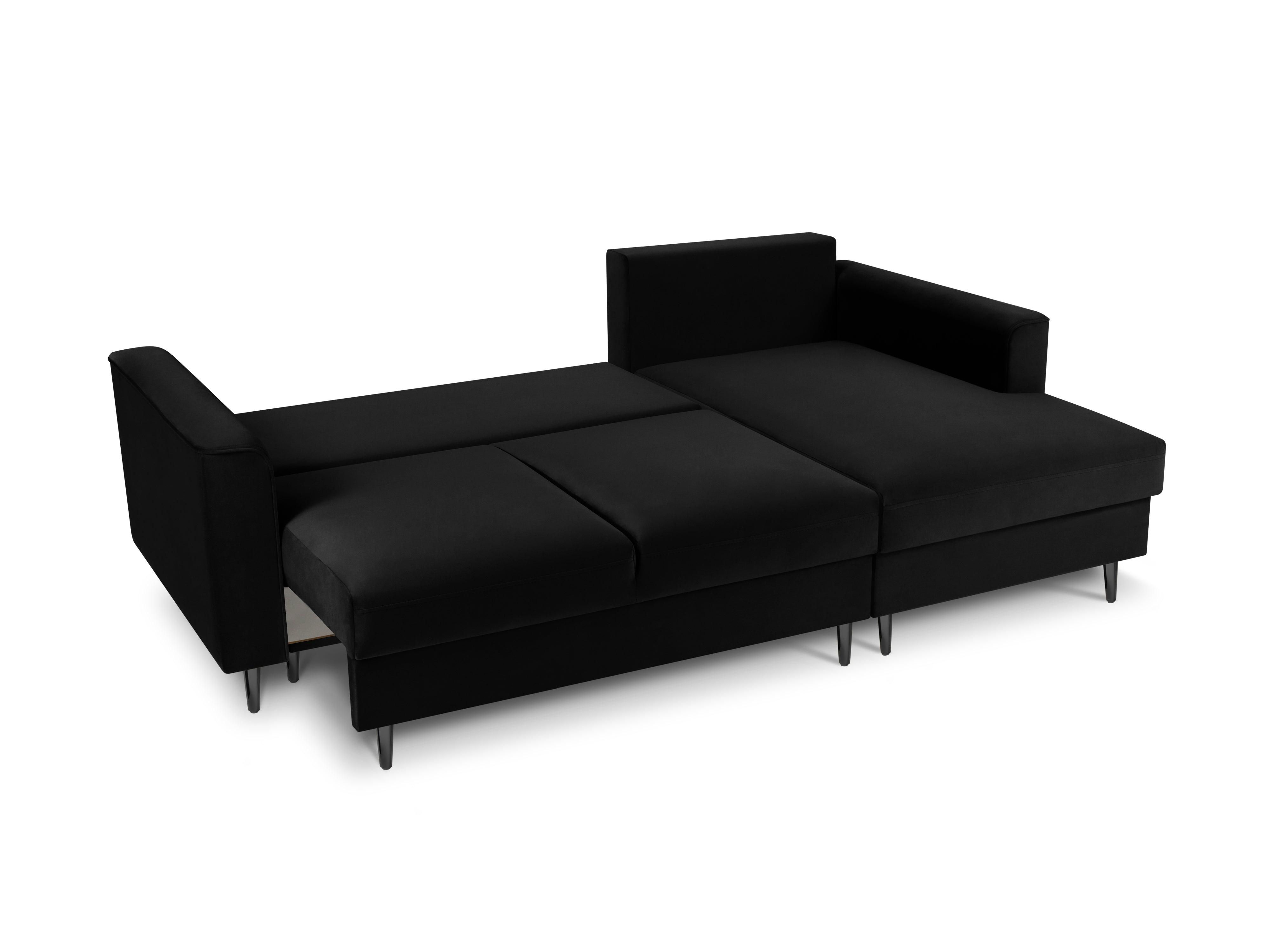 Narożnik prawostronny aksamitny z funkcją spania CARTADERA czarny z czarną podstawą Mazzini Sofas    Eye on Design