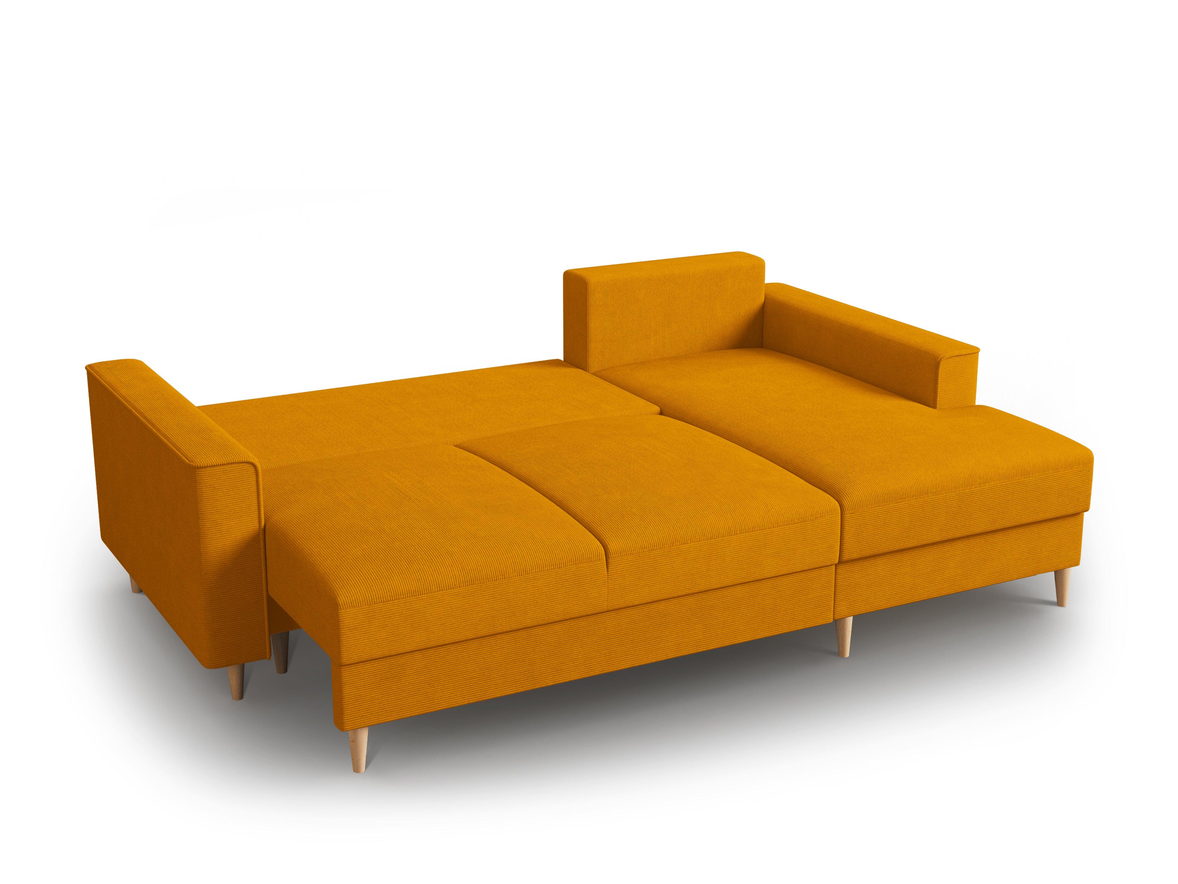 Narożnik prawostronny sztruksowy z funkcją spania CARTADERA musztardowy Mazzini Sofas    Eye on Design