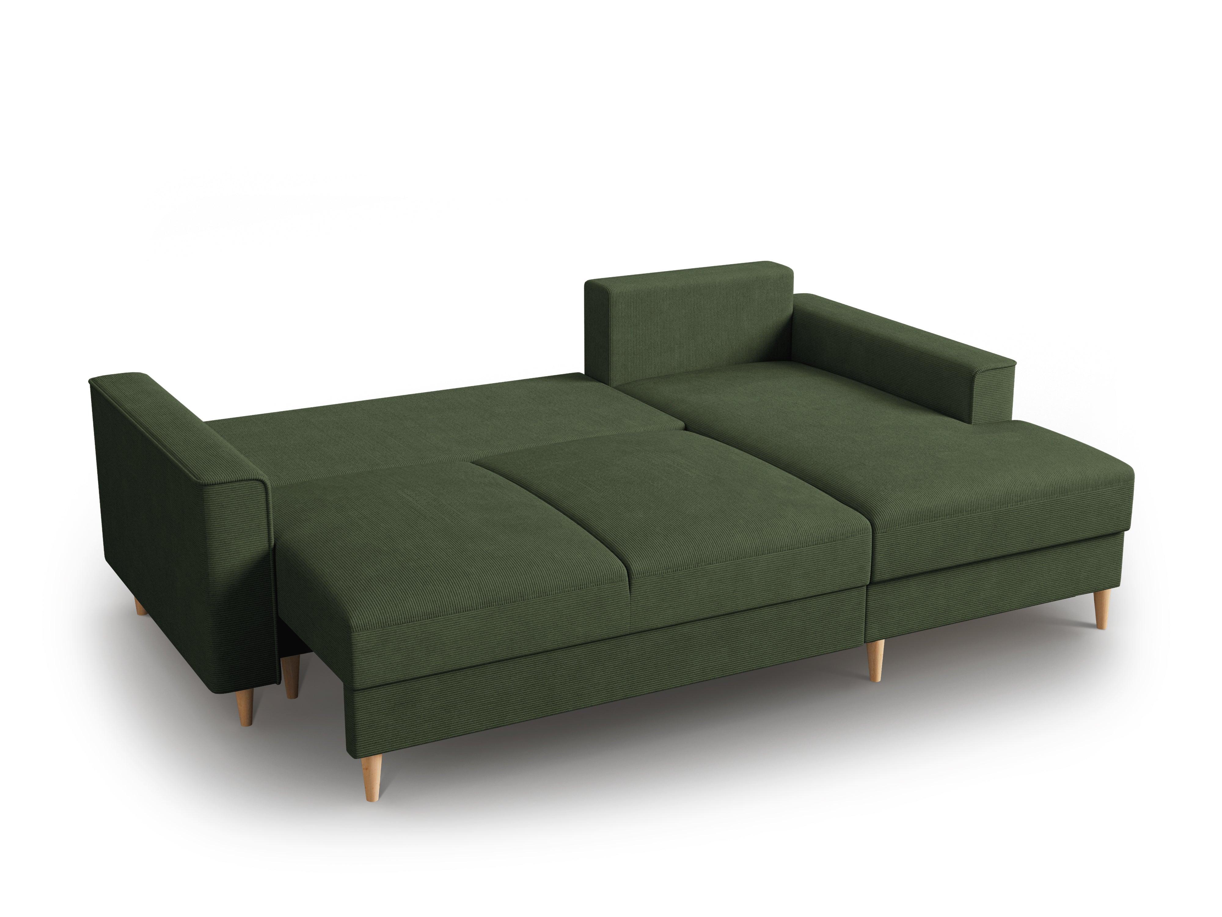 Narożnik prawostronny sztruksowy z funkcją spania CARTADERA zielony Mazzini Sofas    Eye on Design