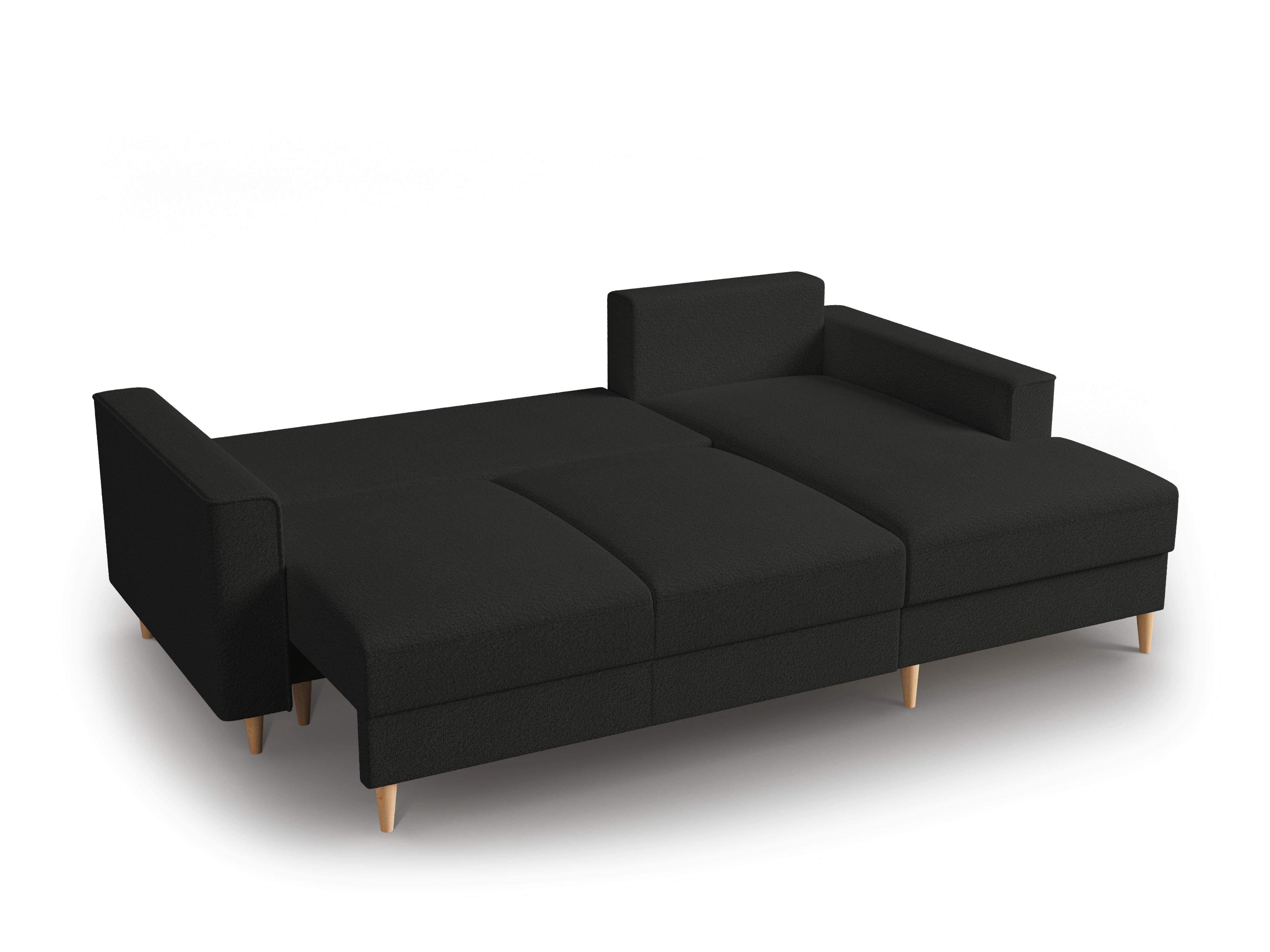 Narożnik prawostronny w tkaninie boucle z funkcją spania CARTADERA czarny Mazzini Sofas    Eye on Design