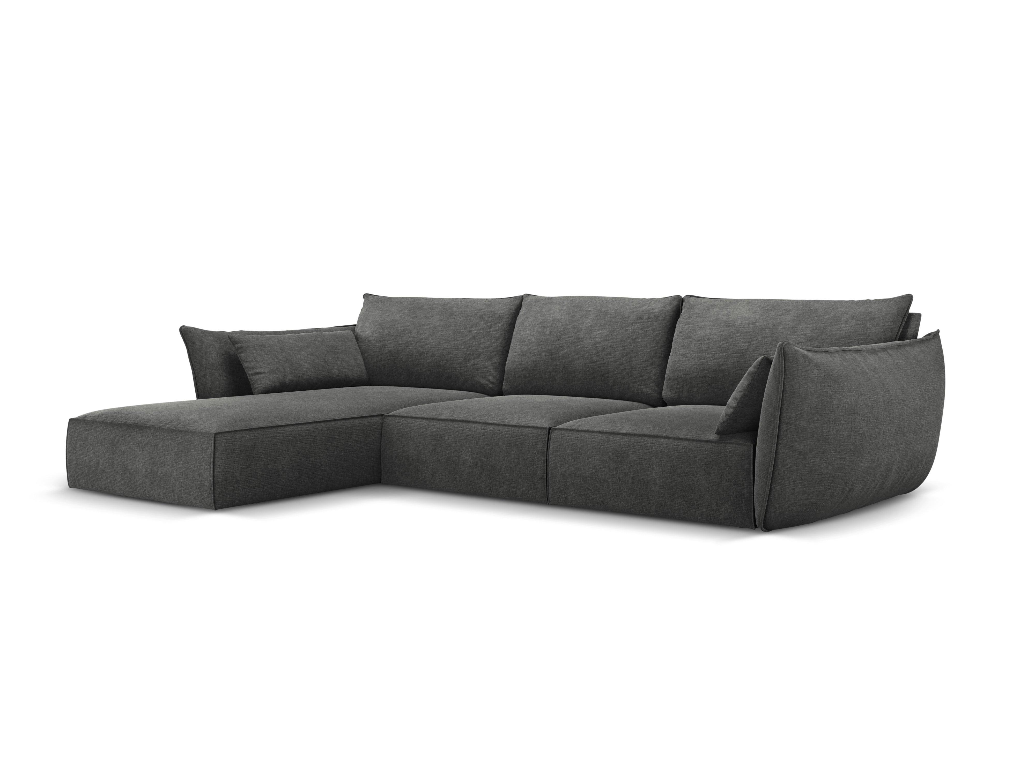 Narożnik w tkaninie szenilowej lewostronny 4-osobowy VANDA ciemnoszary Mazzini Sofas    Eye on Design