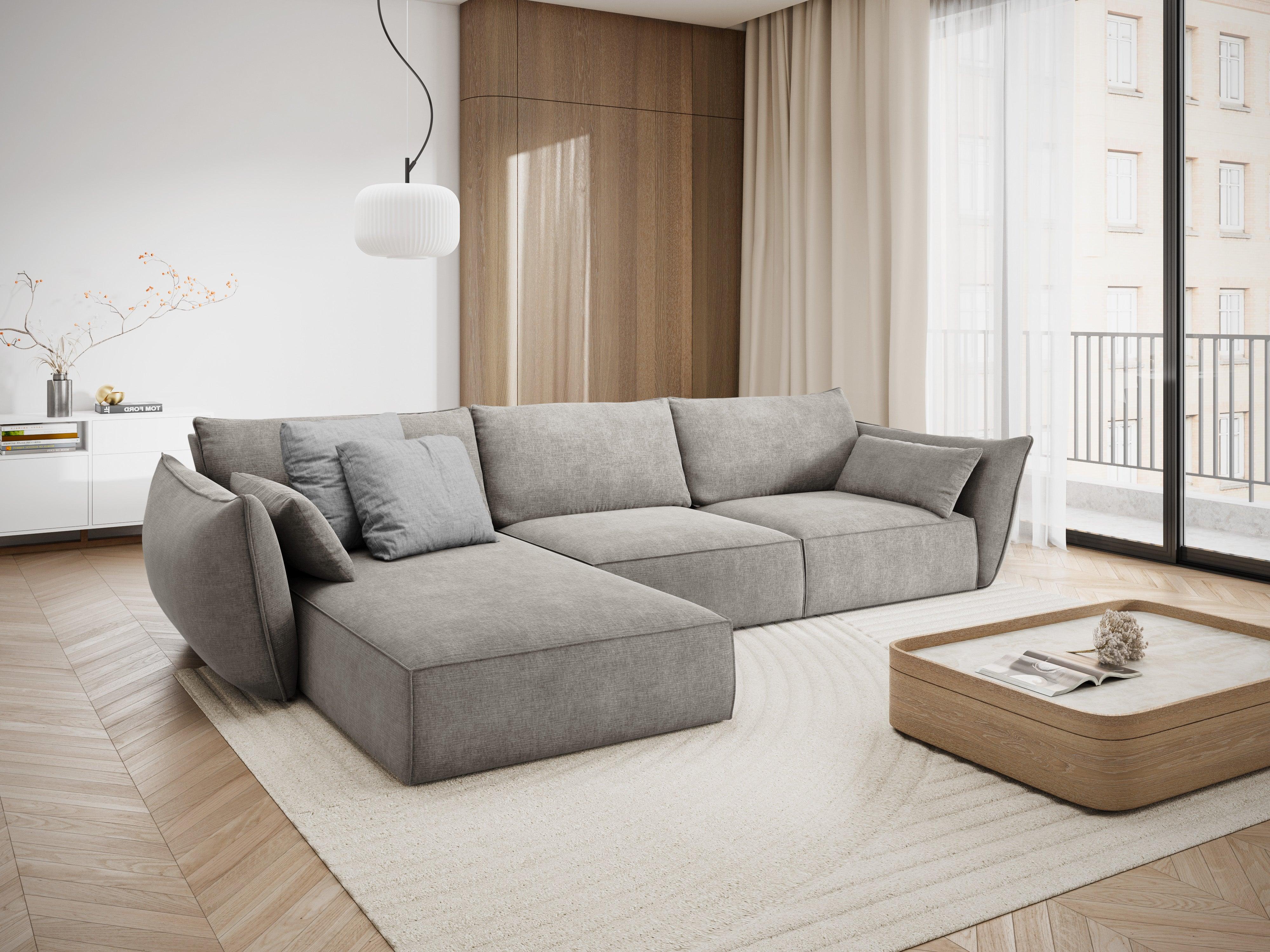 Narożnik w tkaninie szenilowej lewostronny 4-osobowy VANDA jasnoszary Mazzini Sofas    Eye on Design