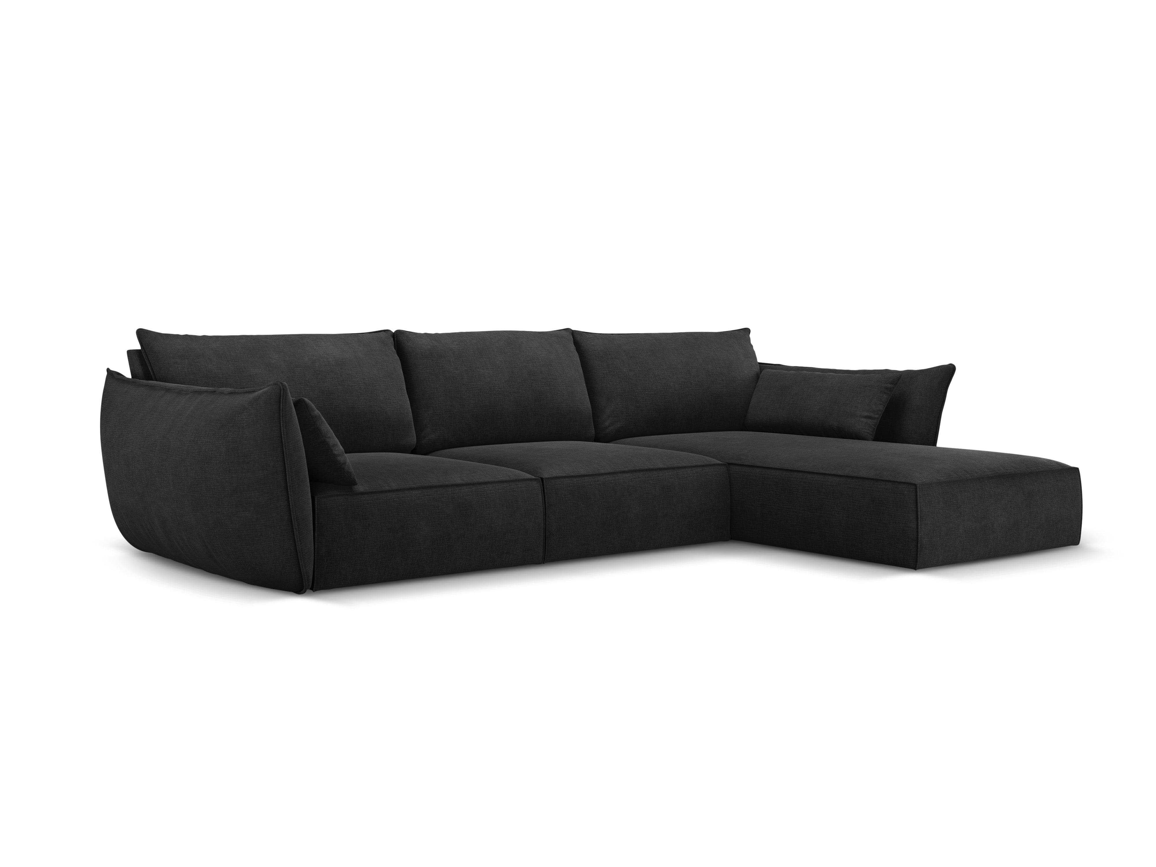 Narożnik w tkaninie szenilowej prawostronny 4-osobowy VANDA czarny Mazzini Sofas    Eye on Design