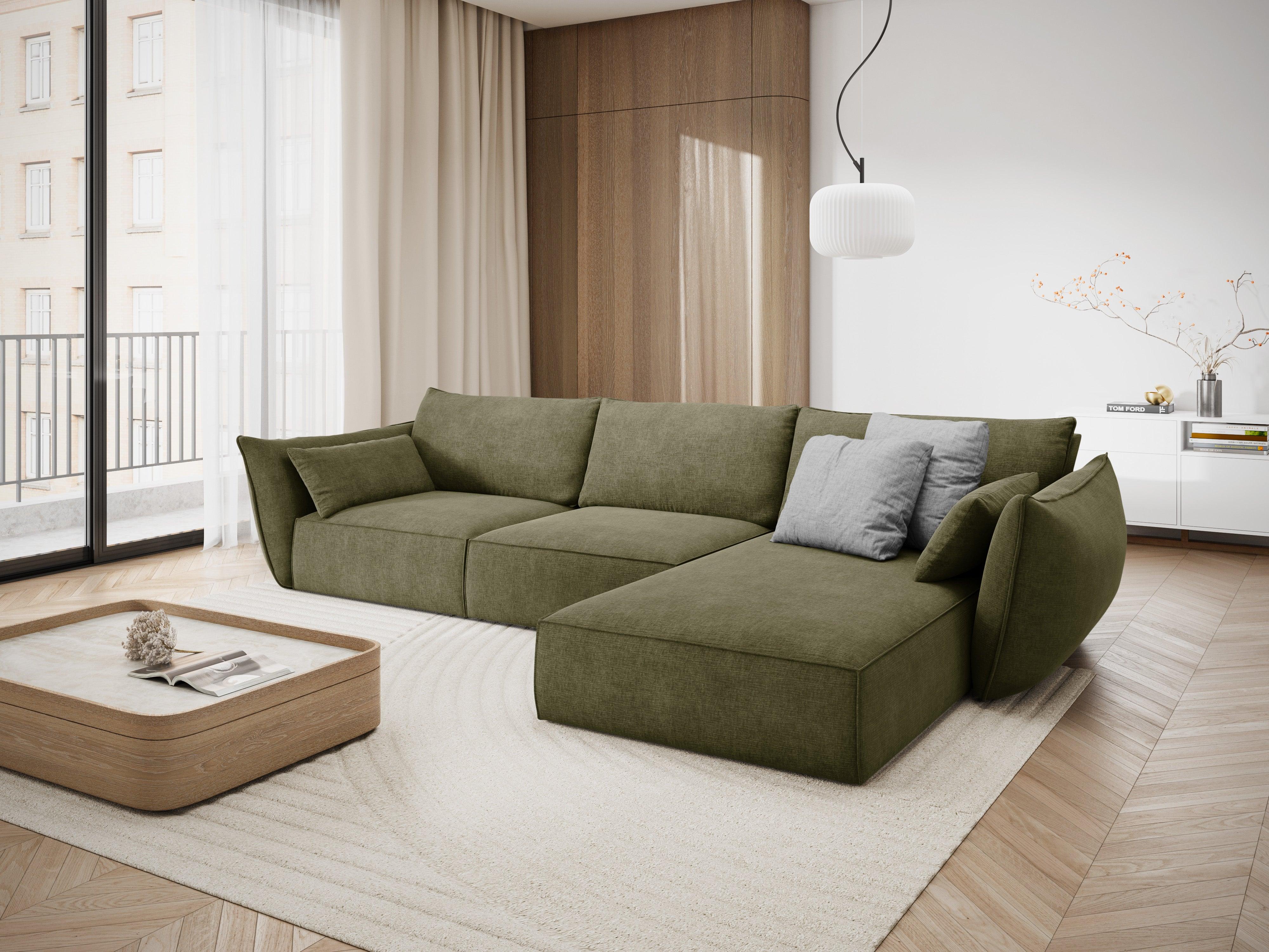 Narożnik w tkaninie szenilowej prawostronny 4-osobowy VANDA zielony Mazzini Sofas    Eye on Design