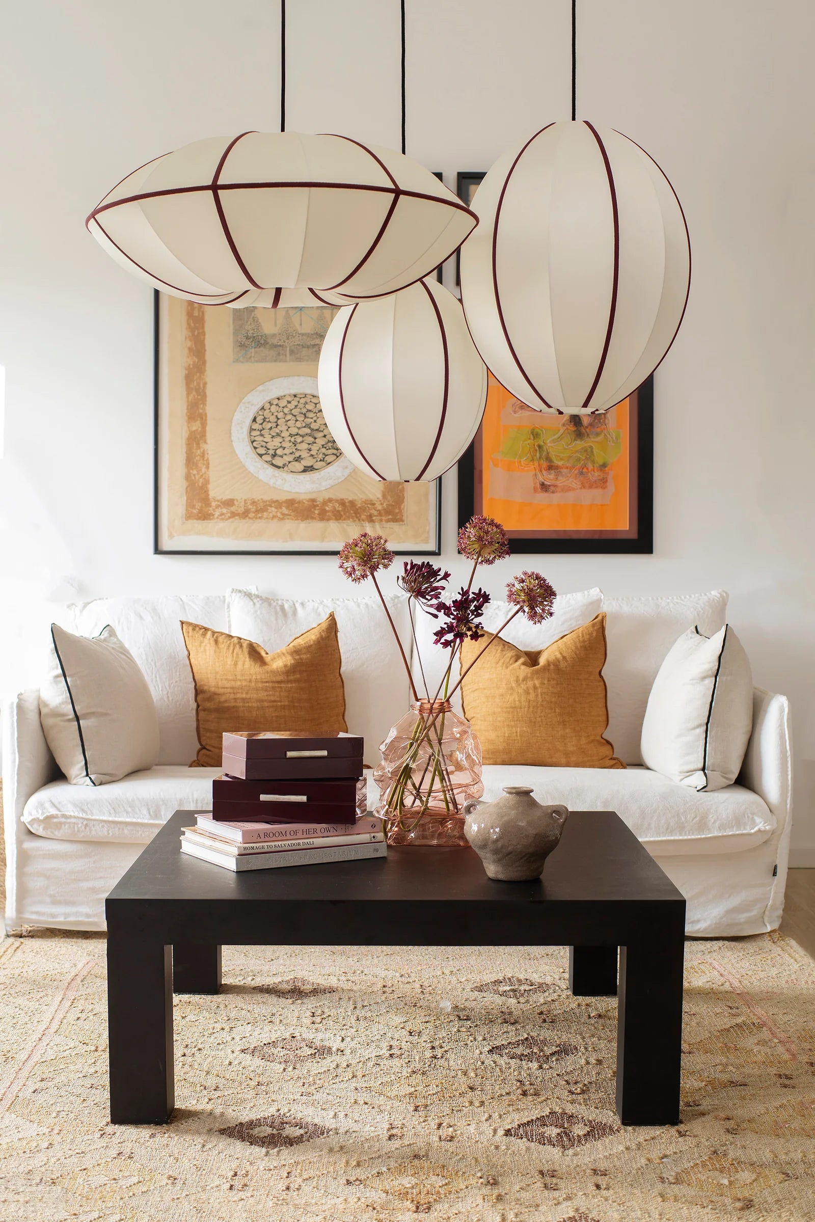 UFO lampshade broken white with burgundy