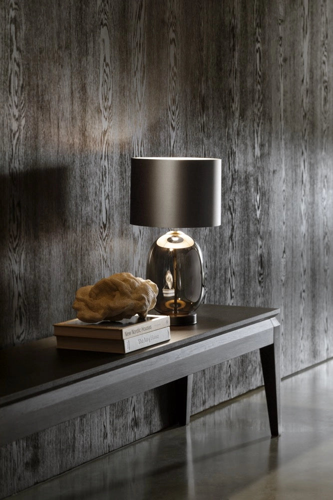 Tischlampe SALVADOR rauchiges Glas mit graphitfarbener Schirm und schwarzer Ausführung
